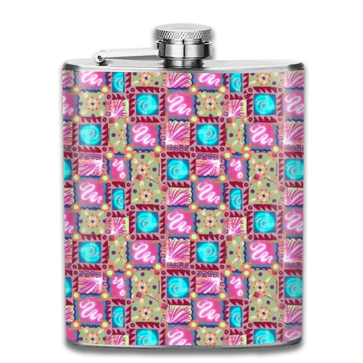 Buy Presock Flasks for Liquor,Retro Granny Square 7 Oz Printed