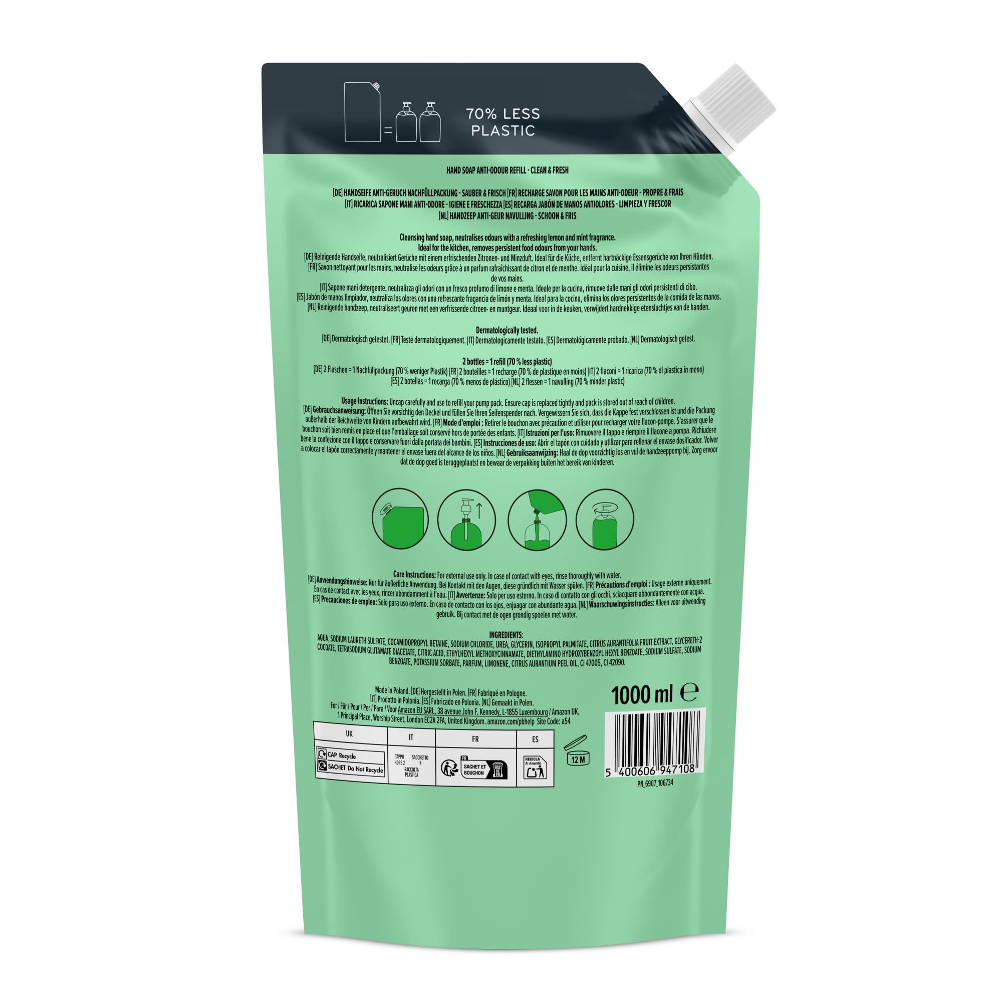 by Amazon Recambio de jabón de manos antiolores, 2 x 1000 ml