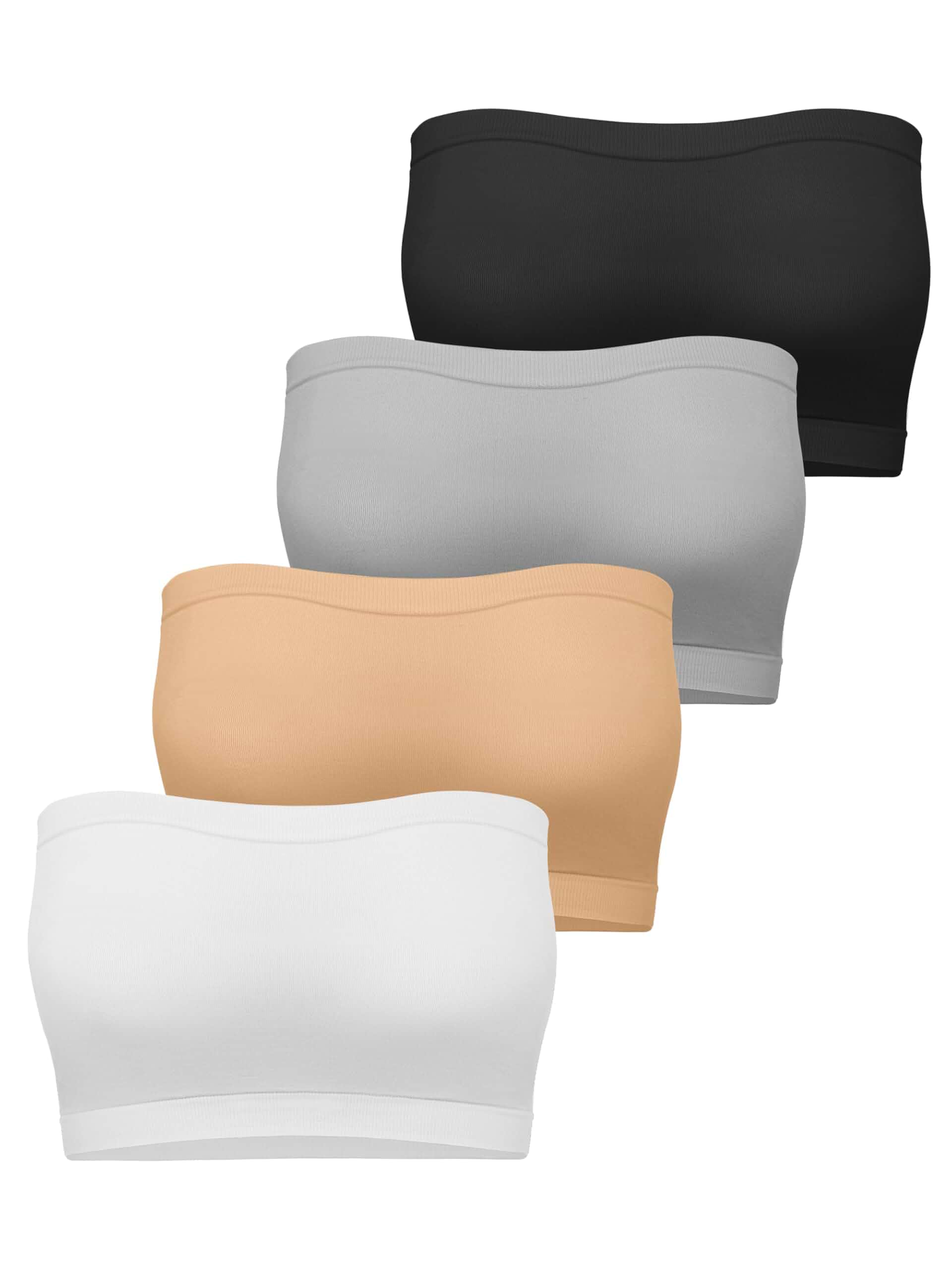 Cooraby 4 Pack Women Tube Tops Summer Bandeau Strapless Seamless Non-Padded Crop Tops Stretchy Casual Bralette Basic Shirt