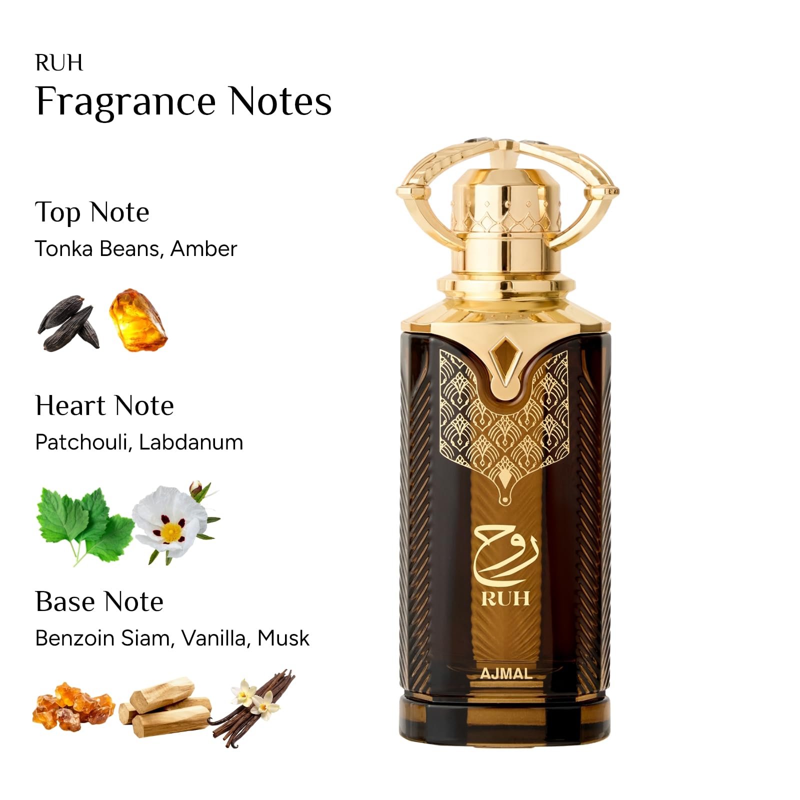 Ajmal Arabic Collection Ruh Eau de parfum 100 ml pour homme et femme – Parfum oriental boisé unisexe longue durée – Parfum arabe luxueux fabriqué à Dubaï