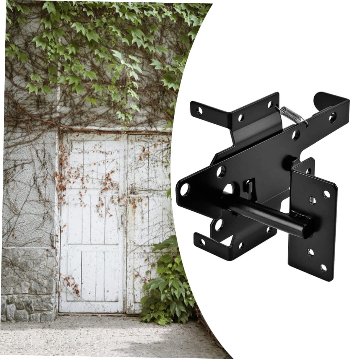 Loquet de Portail Autobloquant Noir à Montage sur Poteau