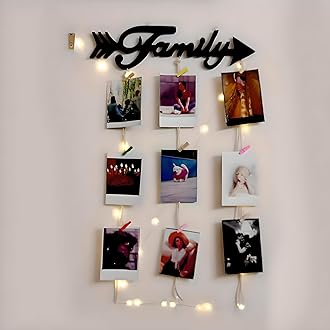VAH Wooden Photo Frame with LED Light - photo wall hanging, memories, hanging photo frames for wall decoration, moments, photos for walls decoration, photo frames for wall-decoration with light (Family arow with light)