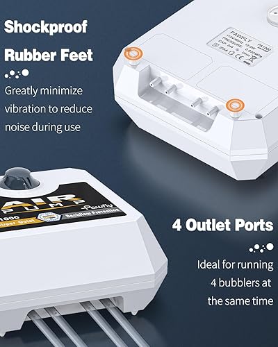 Miniatura 6 de Pawfly Bomba de aire de estanque Bomba de oxígeno para exteriores, para peces, estanque koi, ajustable, kit de bomba aireadora de jardín con tubería