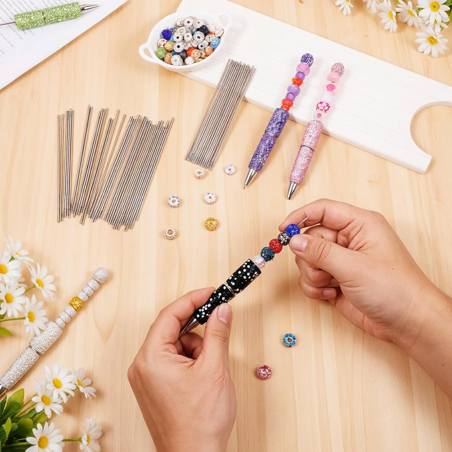 300 PCS Beadable Pens DIY Metal Blank Bar, 4.6 inch Rust-Resistance Stainless Steel Beadpen Bar Extender Beaded Rods Replacement Parts for Beaded Pens Repair Craft Making Supplies