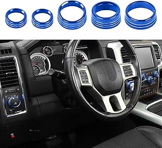 Hoolcar Air Conditioner Headlight Switch Knob Cover Aluminum Alloy Center Console Switch Knob Cover Compatible with 2013-2017 Dodge Ram, Interior Accessories, Blue, 5PCs