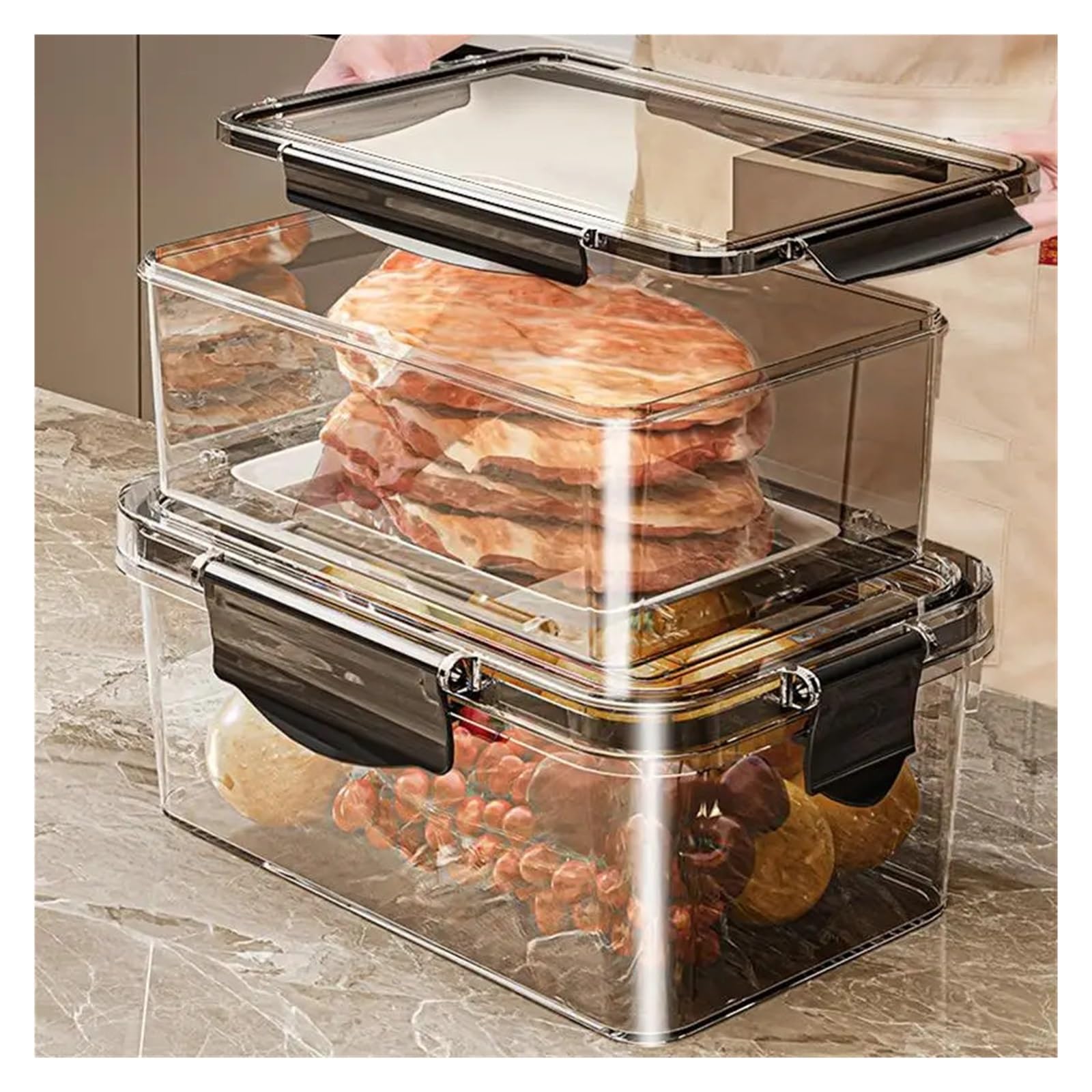 Große versiegelte Kühlschrank-Aufbewahrungsbox(Black,1000ml)