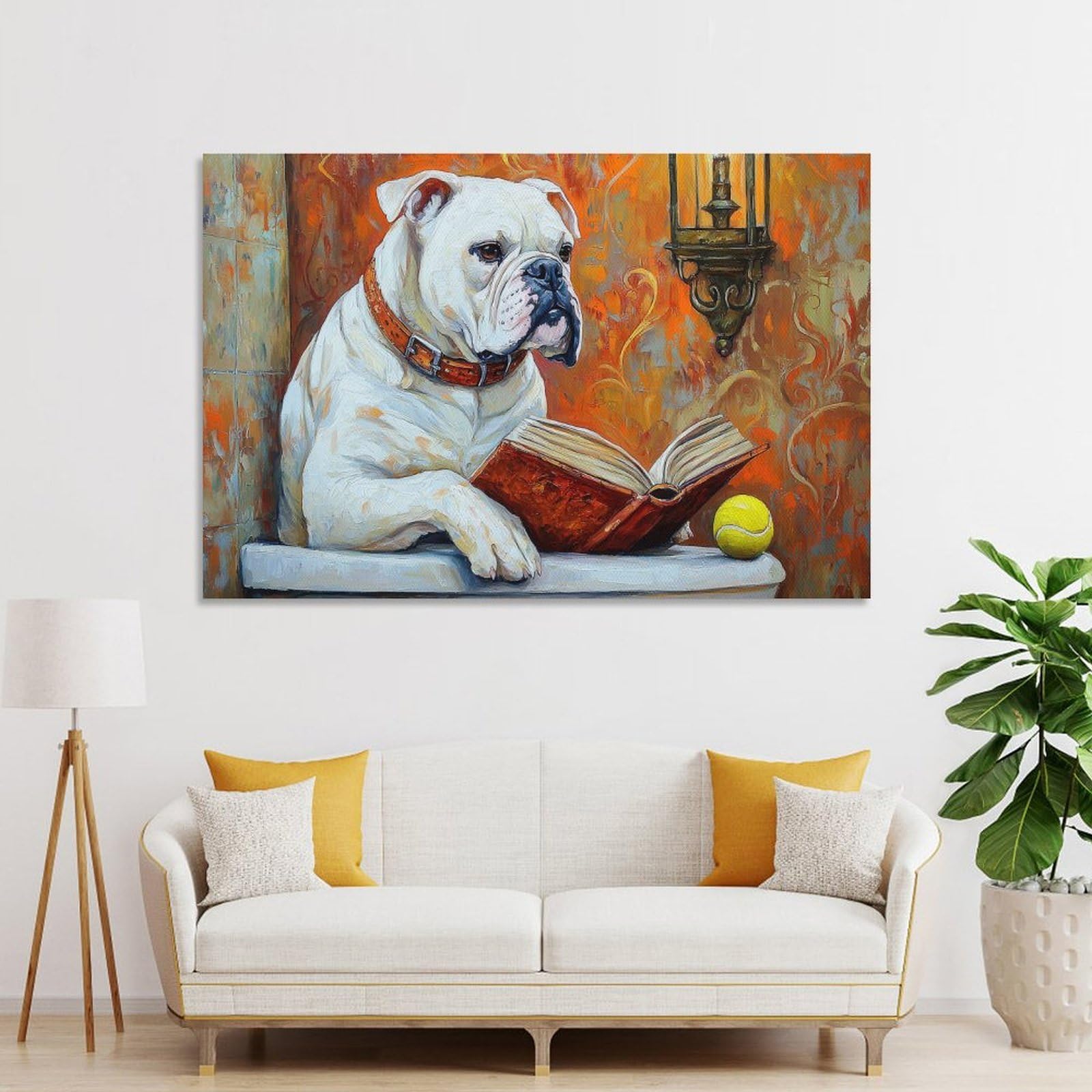 Junmoney Unframe-Style-13 Home Decor Wall Art Bulldog Reading A Book On A Toilet, 24X36inch(60X90cm), For New Homes, Bedrooms Or Workspaces, Home Decor Gift With Stylish Appeal