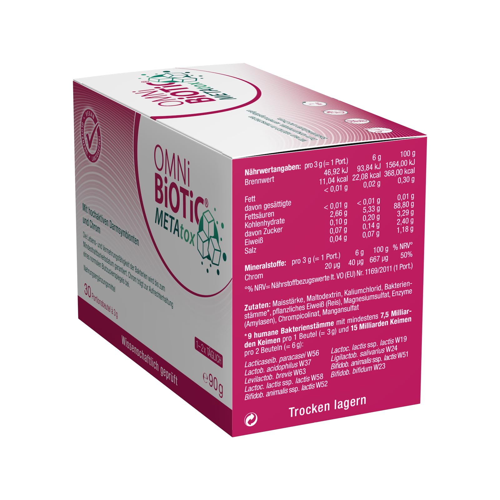 OMNi BiOTiC METAtox | Mit hochaktiven Darmsymbionten und Chrom | 30 Portionen | 15 Mrd. Keime pro Tagesdosis | Pulver | Vegan | Laktosefrei | Zur täglichen Anwendung