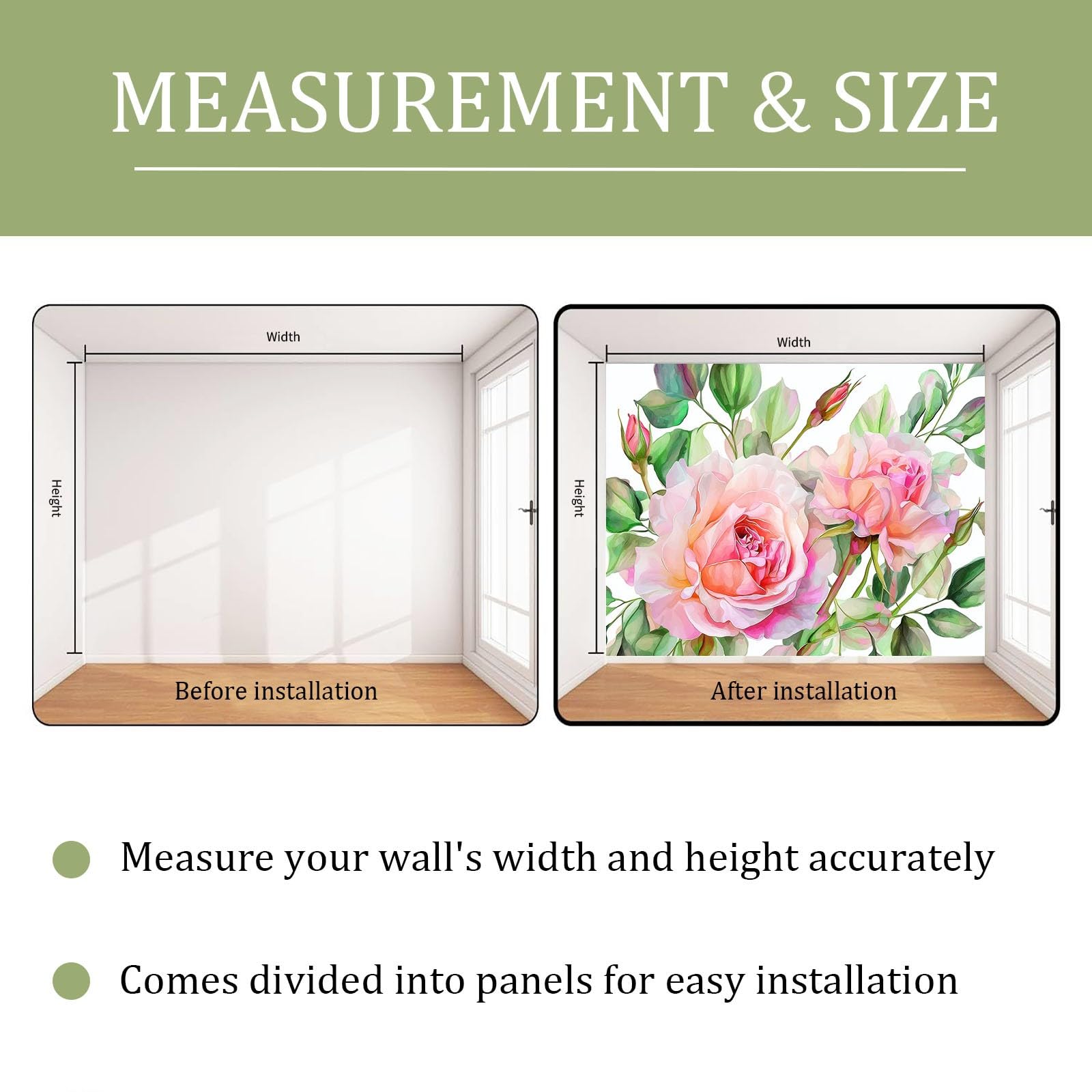 WallArena Papel pintado fotográfico de fieltro, estilo botánico francés de acuarela 250 x 175 cm, papel pintado fotográfico para dormitorio principal, habitación de niñas, salón de belleza, papel