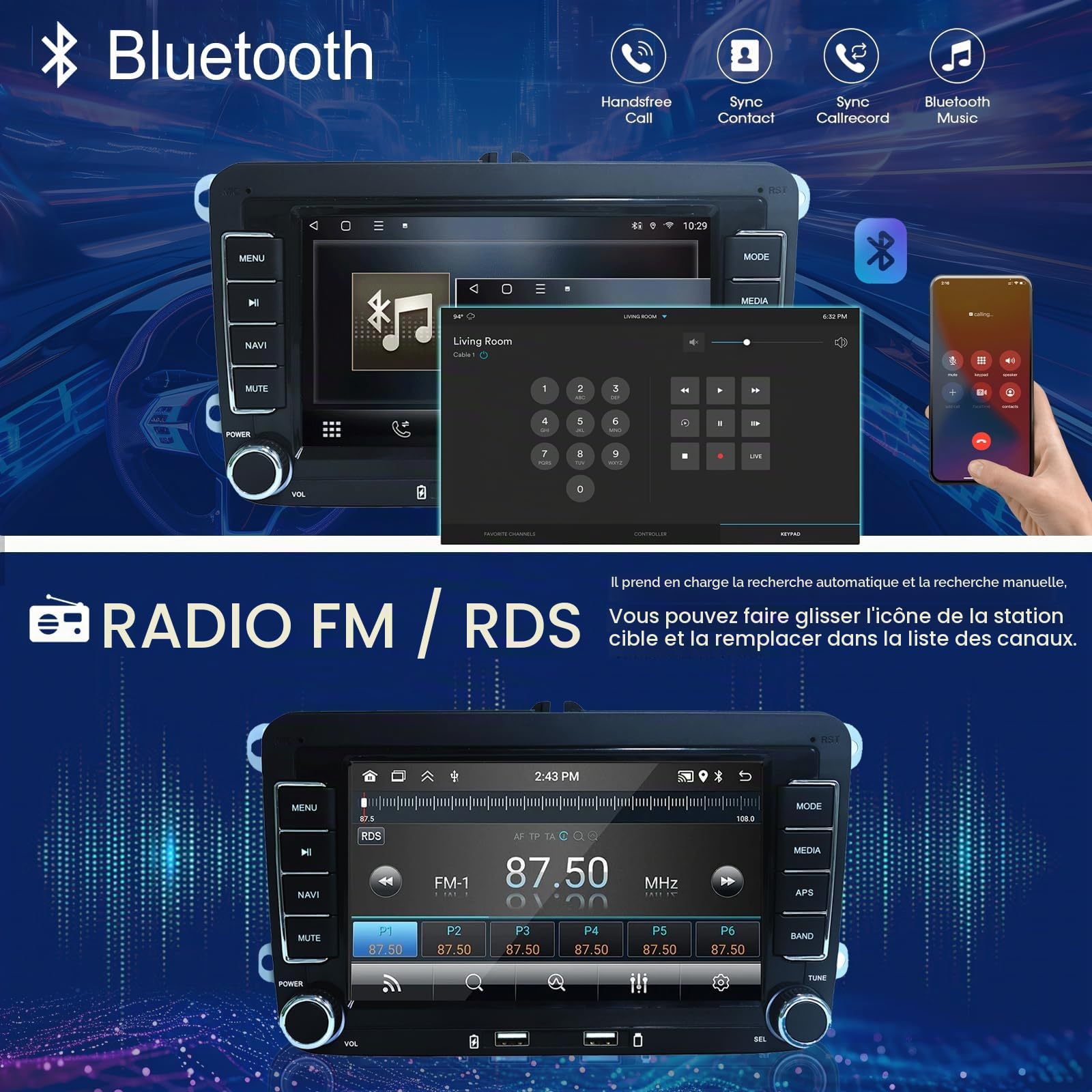 Autoradio Carplay Android Auto pour VW Golf 5 6 Polo Seat Skoda