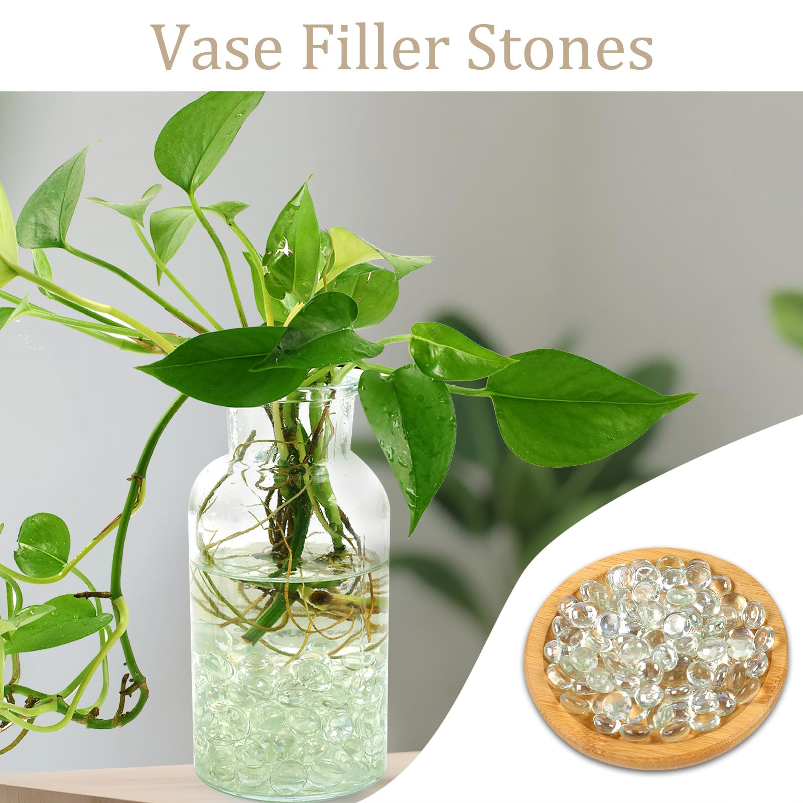 Deepton Glass Pebbles, 150 PCS Flat Glass Beads for Vases Approx 360g, Clear Decorative Stones for Aquariums Vases - Image 4