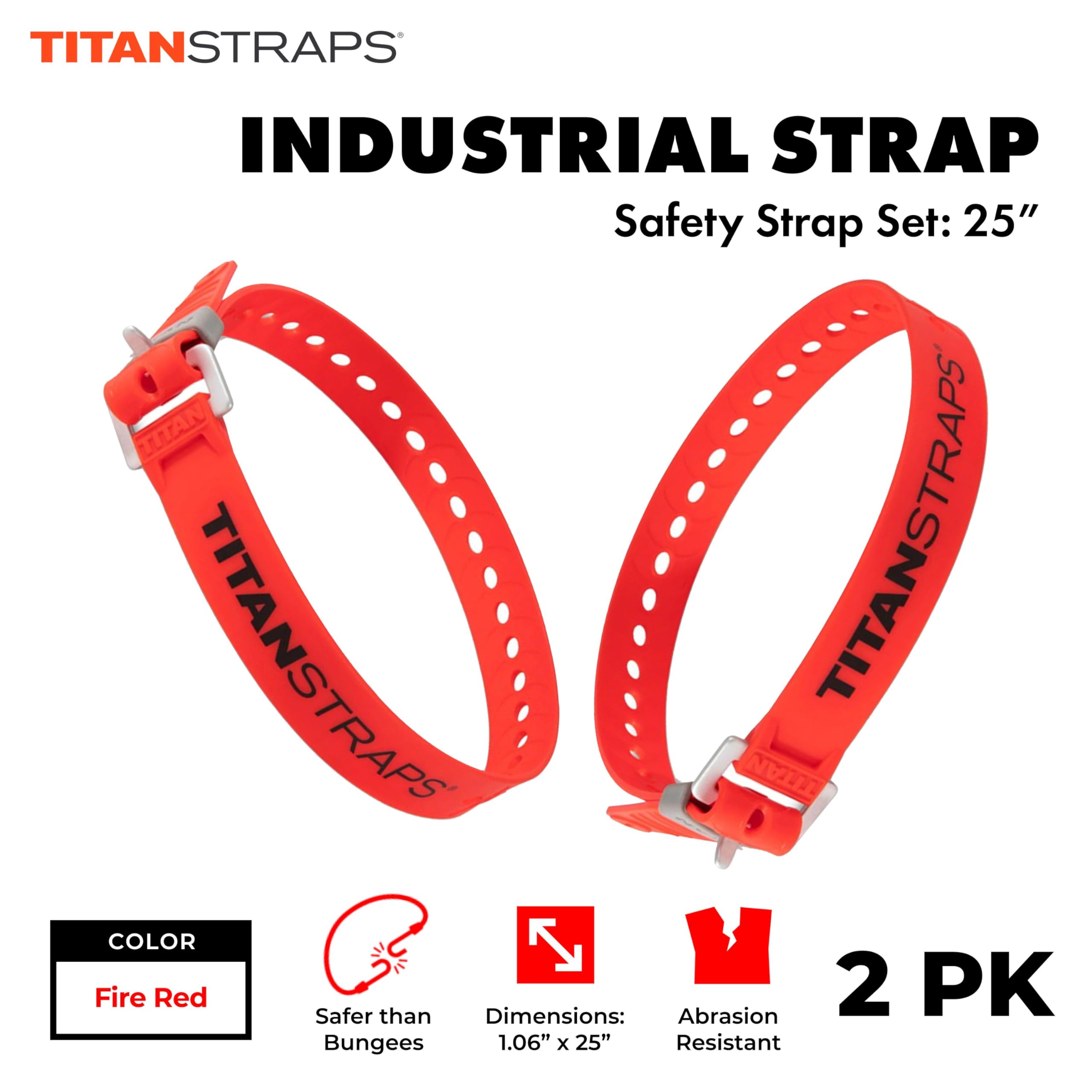 Titan Industrial Straps Strong & Simple Tie-Downs for Construction (Welders, DIY Home) & 1st Responders 3 Year Warranty, Batch Tested 70 lb. Working Load, Red, 2-Pack - Image 2