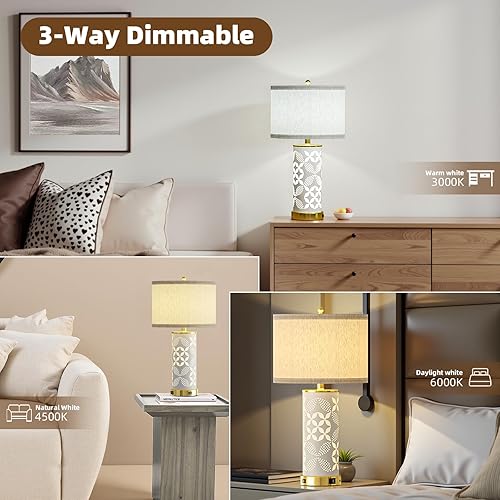 Miniatura 2 de Juego de 2 lámparas de mesa de cerámica, luz dual UpDown con USB C+A, lámpara de dormitorio de 22 pulgadas y lámpara al lado con 3 temperaturas de