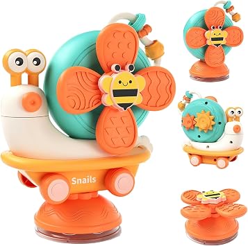 Kids Windmill Suction Cup Spinner Toys Snail Sensory Toy for Children with Sound Snail Infant Travel Montessori for Babies Fun Toys Toddler Wheel Drag Playtime Birthday Gifts