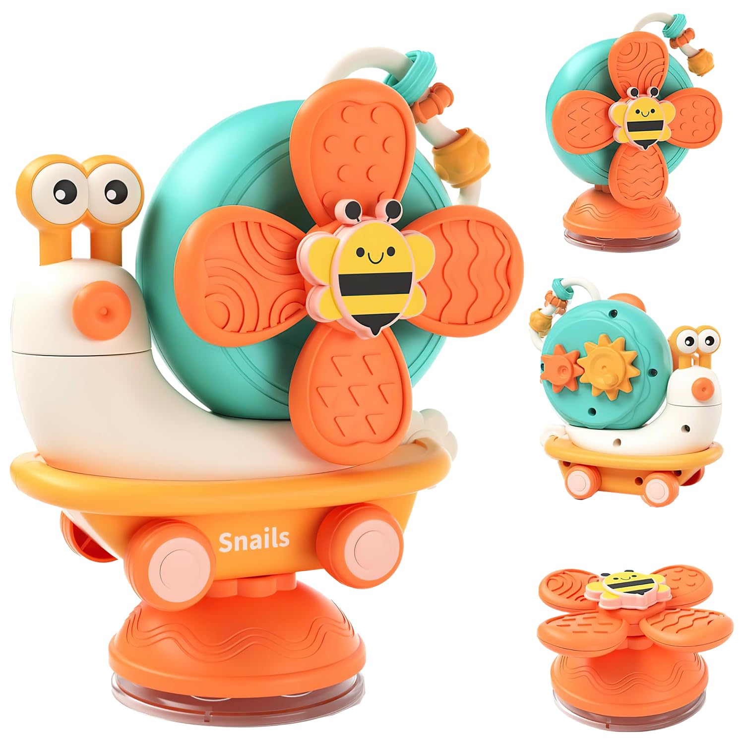 xwin sportseries Kids Windmill Suction Cup Spinner Toys Snail Sensory Toy for Children with Sound Snail Infant Travel Montessori for Babies Fun Toys Toddler Wheel Drag Playtime Birthday Gifts