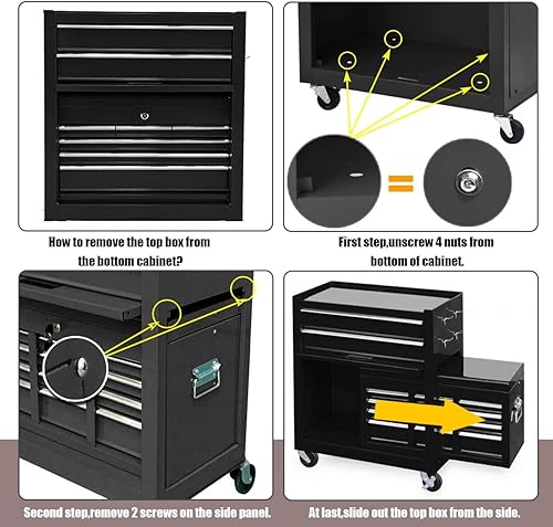 Miniatura 6 de Cofre de herramientas de 8 cajones, caja de herramientas con cerradura, caja de herramientas de alta capacidad con cajones deslizantes y 4 ruedas,