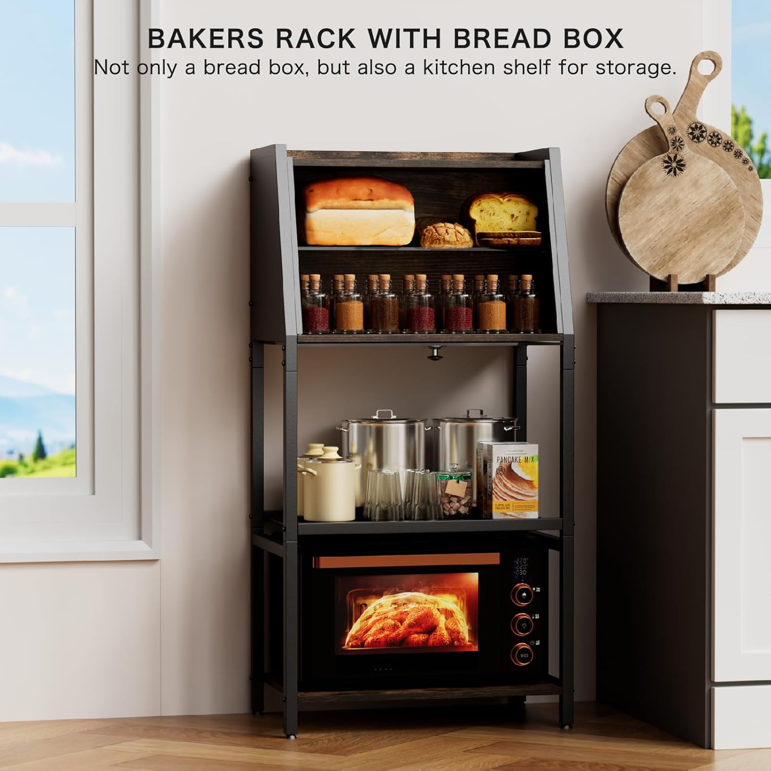 2025 Baker's Rack,2 in 1 Bread Box for Kitchen Organizers and Storage,38.6'' Standing Bread Boxes