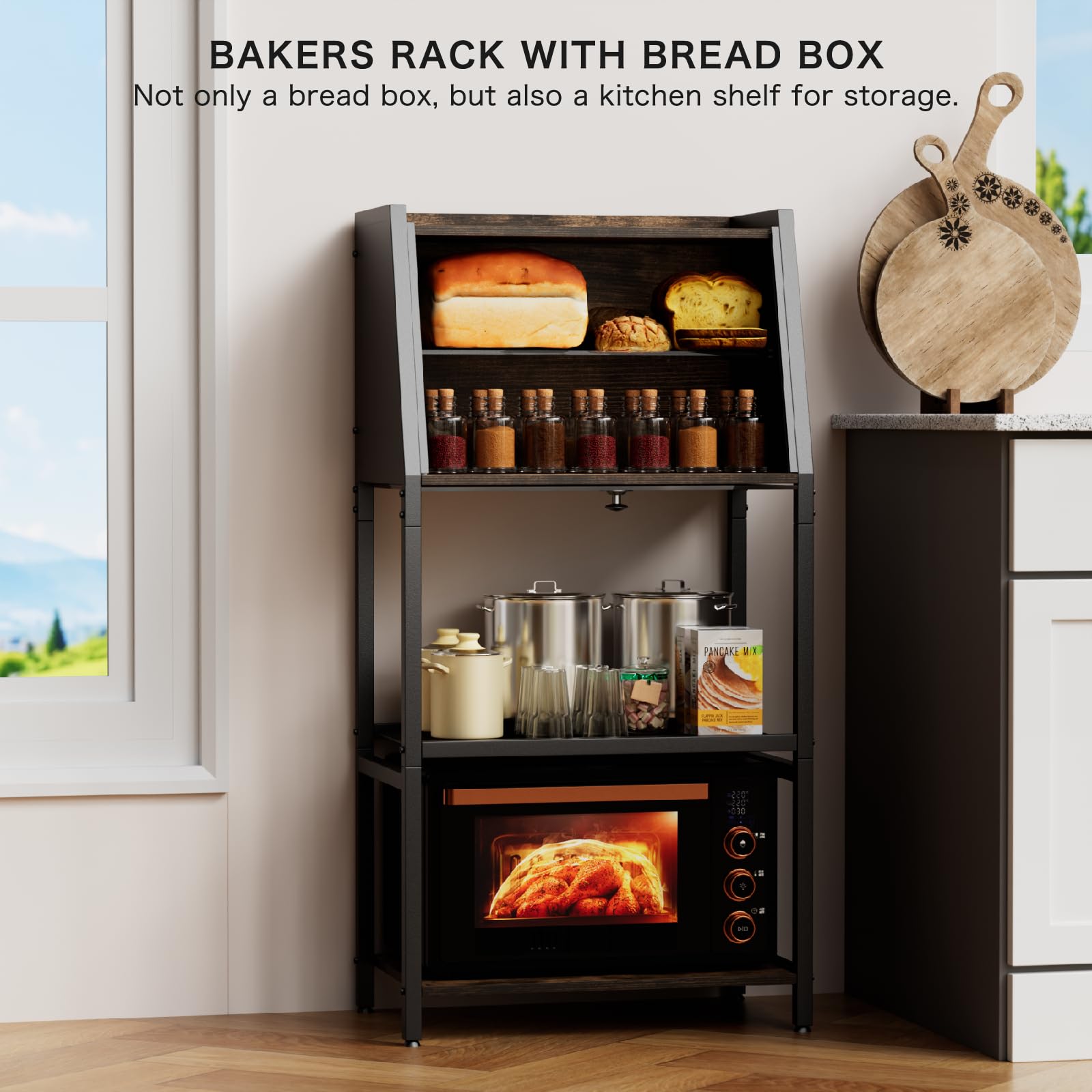 Estante para panadería 2025, caja de pan 2 en 1 para organizadores y almacenamiento de cocina, cajas de pan de pie de 38.6 pulgadas 7