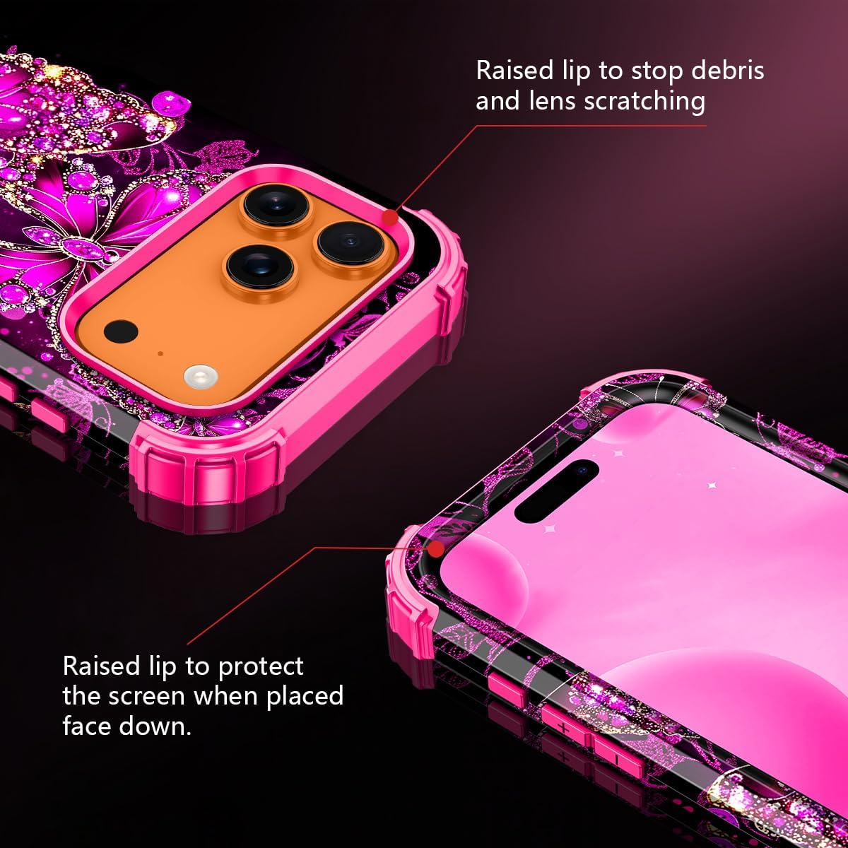 Casetego for iPhone 17 Pro Case,Glow in The Dark Three Layer Heavy Duty Sturdy Shockproof Full Protection Rugged Hard PC+Soft TPU Bumper Case for Apple iPhone 17 Pro 6.3 inch,All Hot Pink - Image 6
