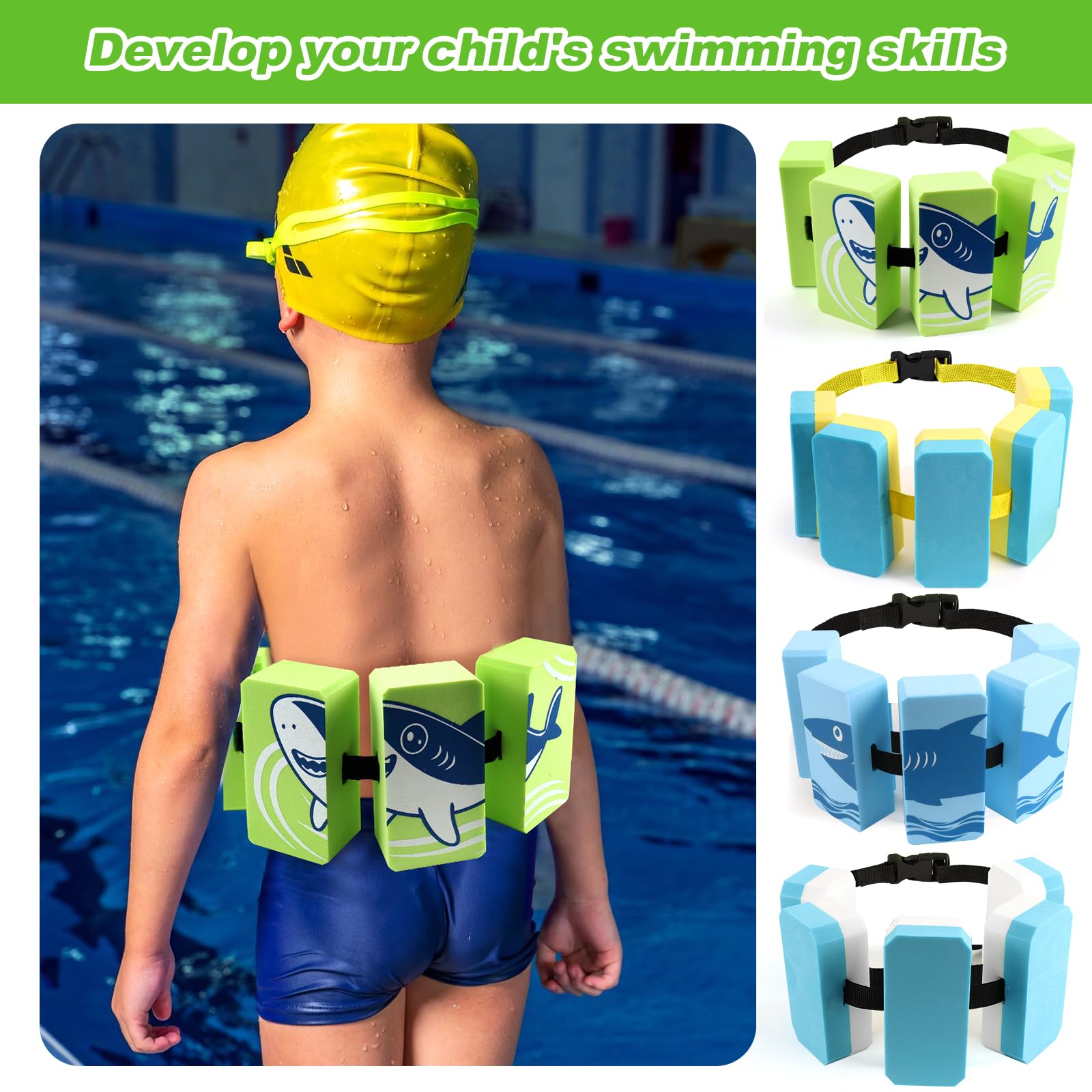 CinturóN de Natación Niños 3-6 Años, Cinturón de Natación Ajustable Ayuda A la Natación Infantil con 5 Cojines de Natación Eva, Cinturón Flotador de NatacióN para Niños de hasta 30 Kg - 5