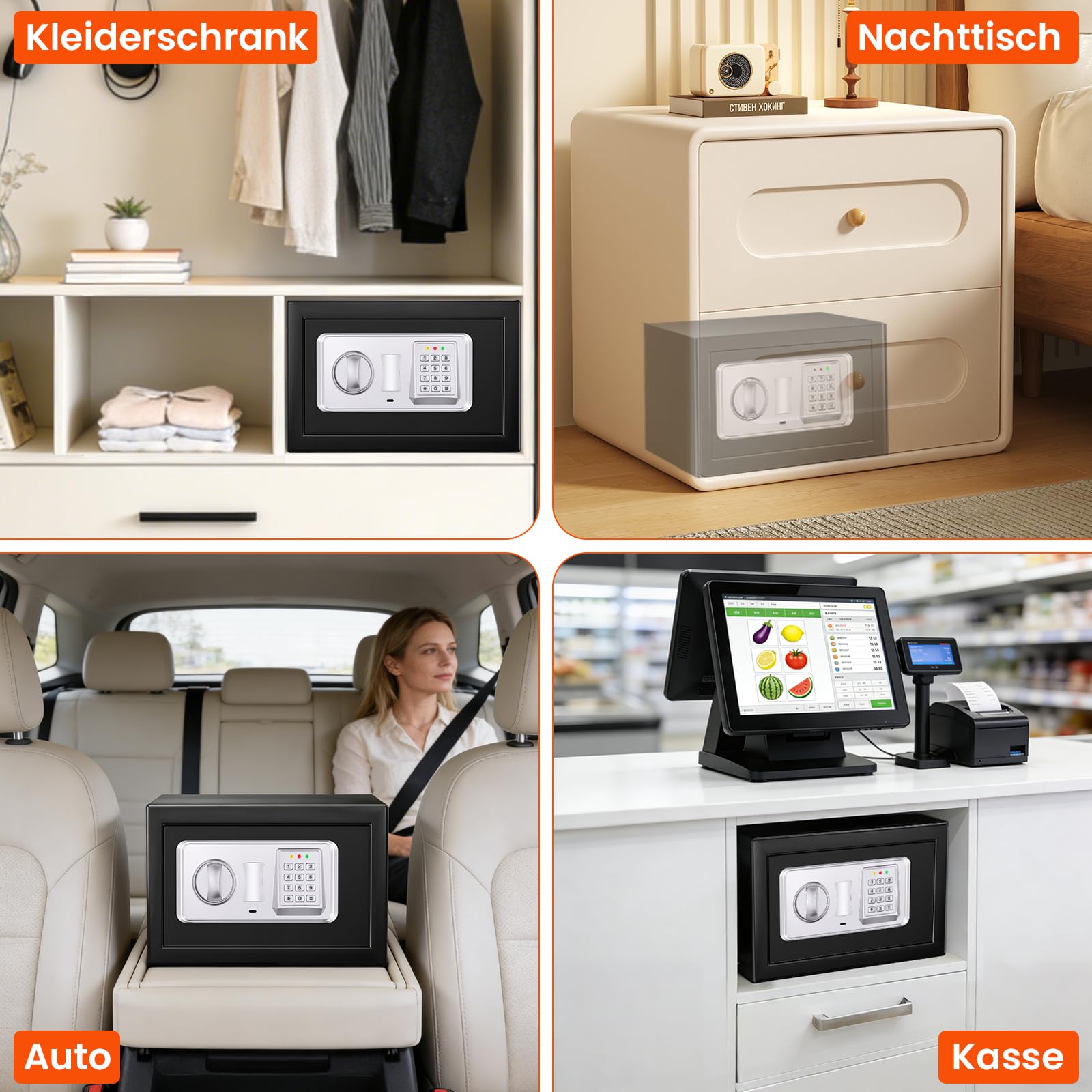 Mejasg Safe Tresor für Zuhause mit Feuerfester Tasche, 15L Digitaler Tresor Klein mit USB-C-Anschluss, Alarmmodus und Silent-Modus, Wandtresor Möbeltresor für Schmuck Bargeld Medikamente Dokumente