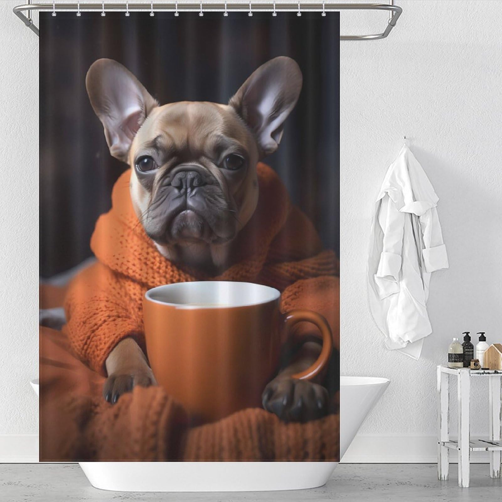 Rideau de douche Bouledogue Français 119x180cm étanche
