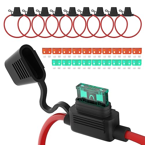DaierTek Portafusibles en línea de calibre 12 de 12 V, ATOATC, portafusibles en línea, 12 voltios, impermeable, con fusible de hoja media de 30