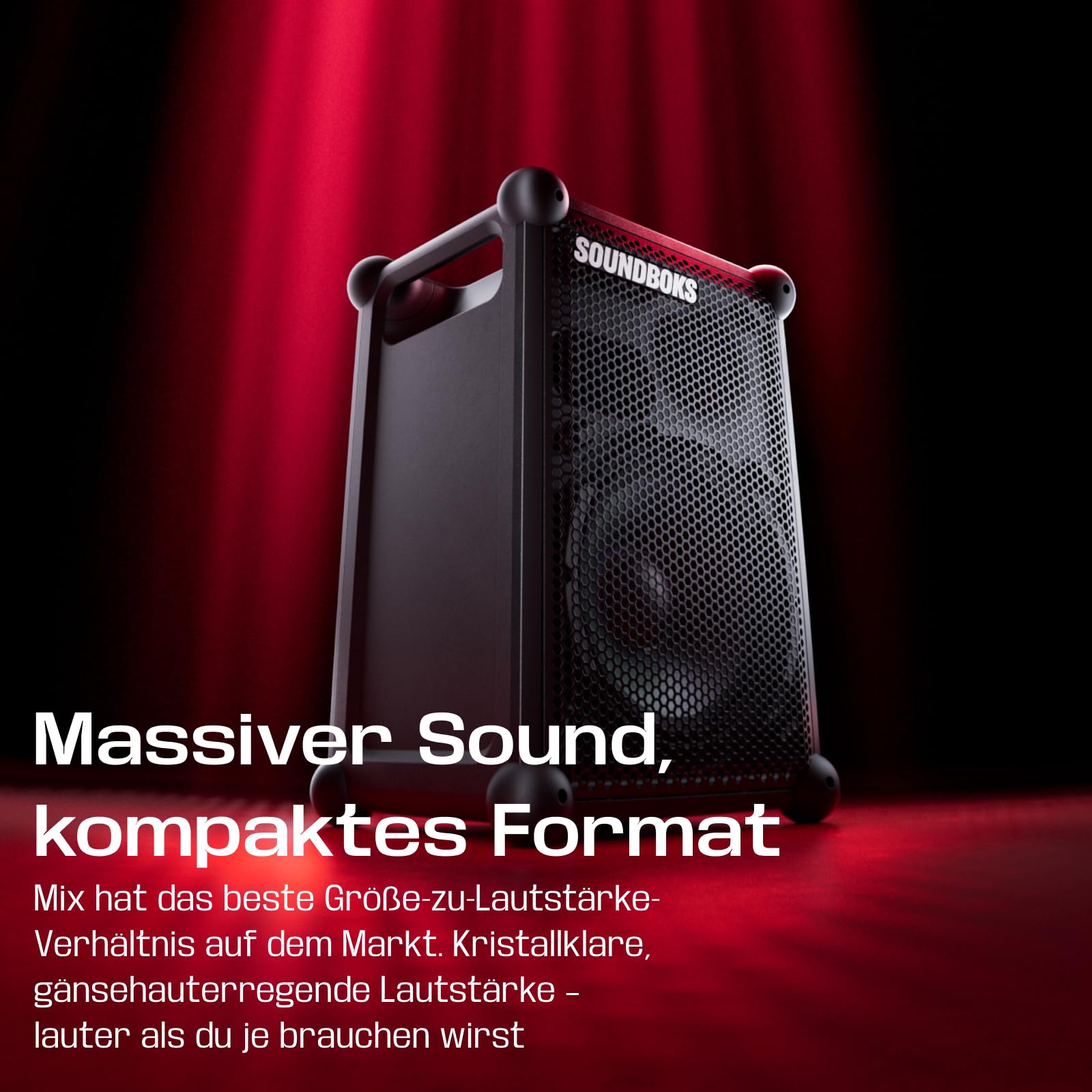 SOUNDBOKS Mix – Tragbarer Bluetooth-Lautsprecher – Robust & Wetterfest (IP65) – USB-C Akku – Extrem Laut – 121dB – Indoor & Outdoor Speaker – 40 Stunden Laufzeit – (Schwarz)