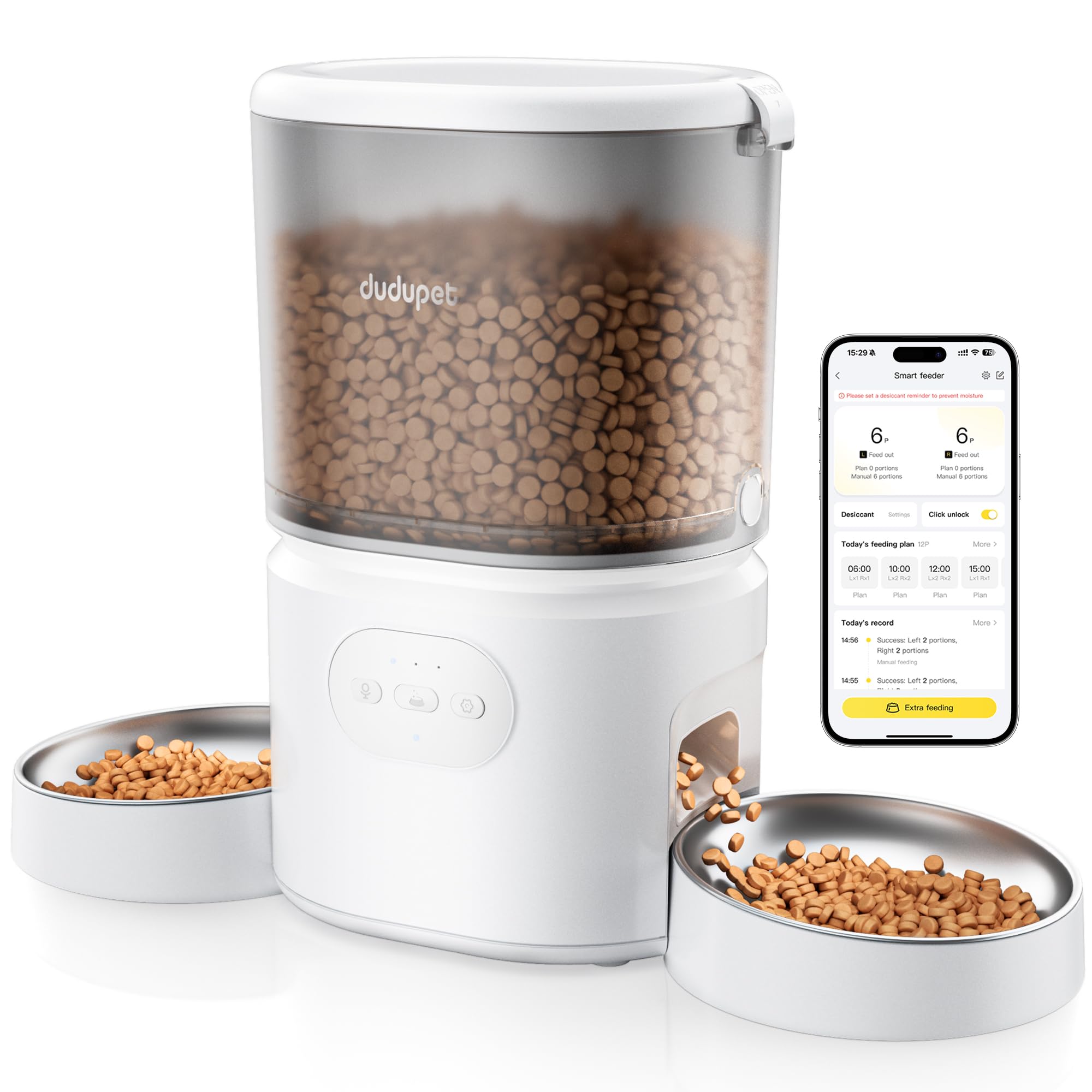 Distributeur Croquettes Chat Automatique avec 2 Bols - WiFi 5G | Contrôle par App, 5L avec Minuterie Programmable pour Maisons à Chats Multiples et Chiens, Enregistrement Vocal de 10s