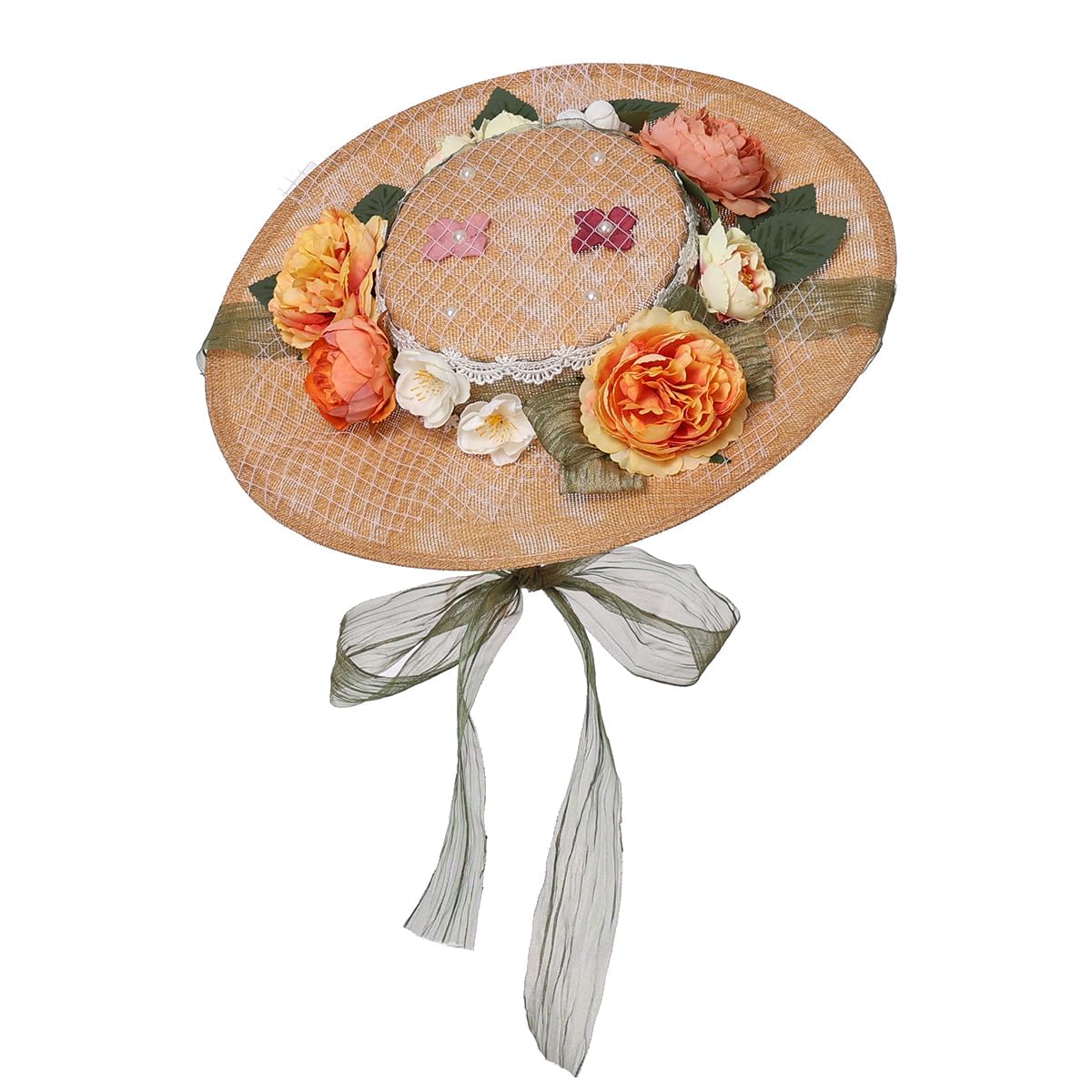 COSDREAMER Sombrero Victoriano para Mujer, Sombreros de Fiesta de té, Flores Vintage, Sombrero Plano