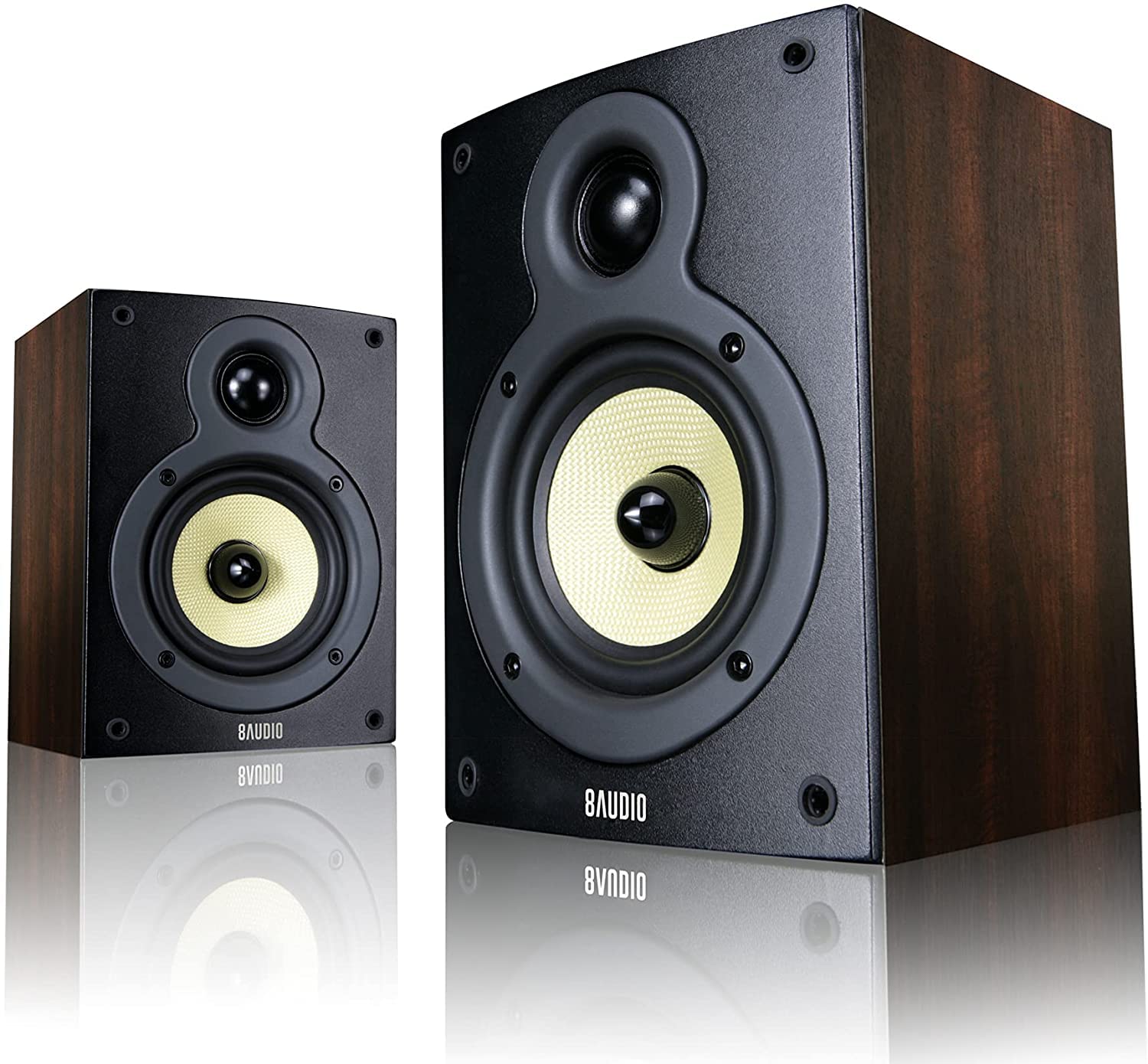 Wharfedale Bookshelf Speakers, HiFi 2-Way Bookshelf Surround Sound Speakers for 2-Channel Stereo Listening or Home Theater System - Pair 8-Audio (Natural Walnut)