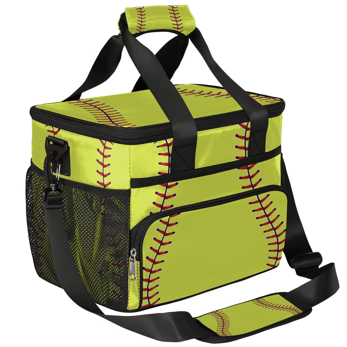 Insulated Cooler Lunch Bag Sport Softball Yellow Baseball Lunch Box Leakproof Large Tote Bag Reusable for Women Men Picnic Travel (15L)