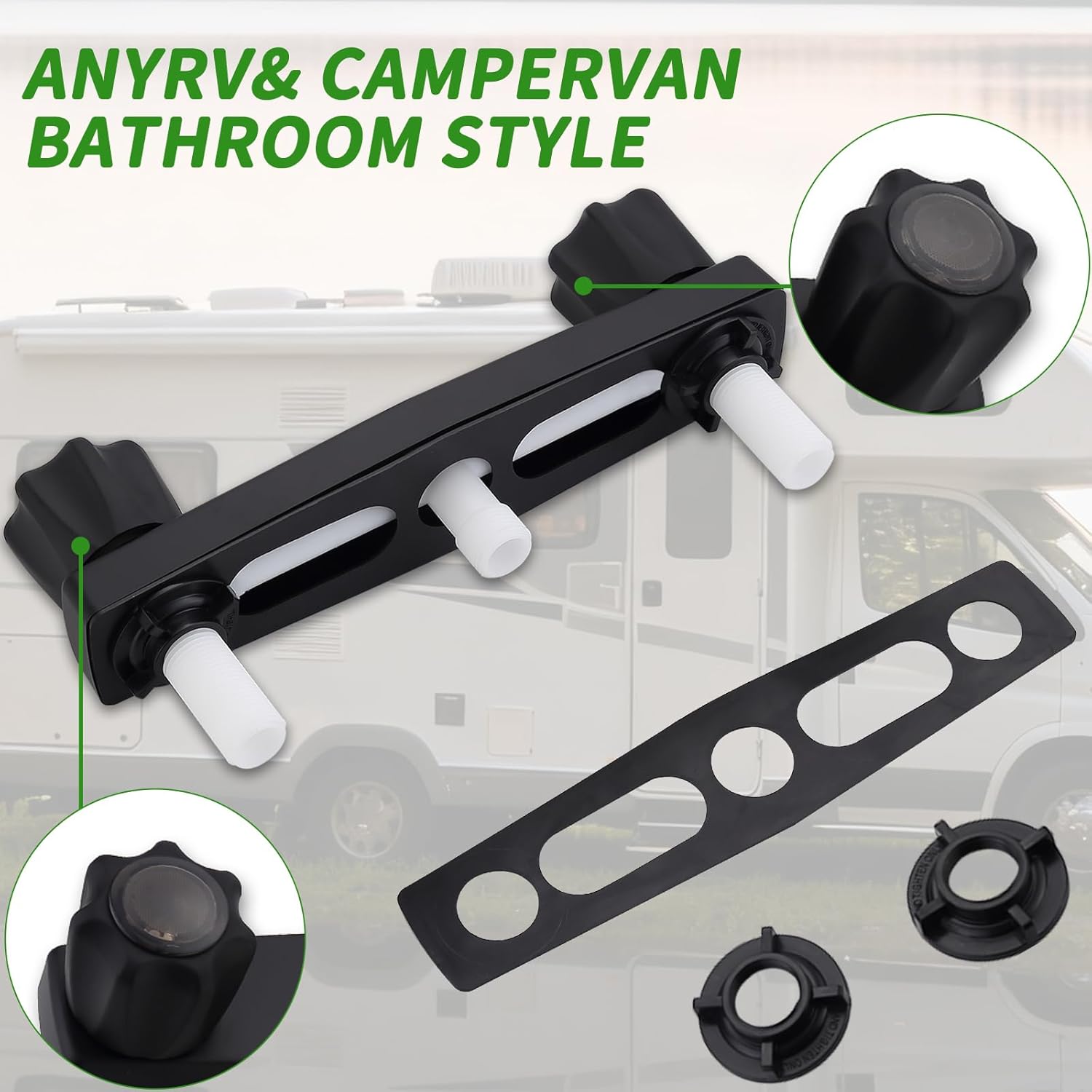 RV Shower Faucet, Camper Shower Faucet, 8" Camper Bathroom RV Faucet Shower Valve for Outdoor Outside and Indoor (Balck)