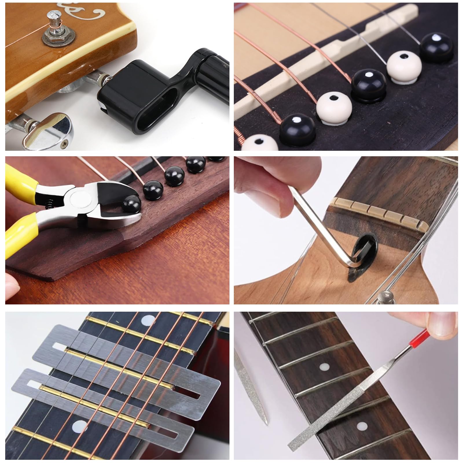 FOVERN1 72pcs Guitar Repairing Tool Kit, Including Wire Plier, String Organizer, Fingerboard Protector, Hex Wrenches, Files - Image 3
