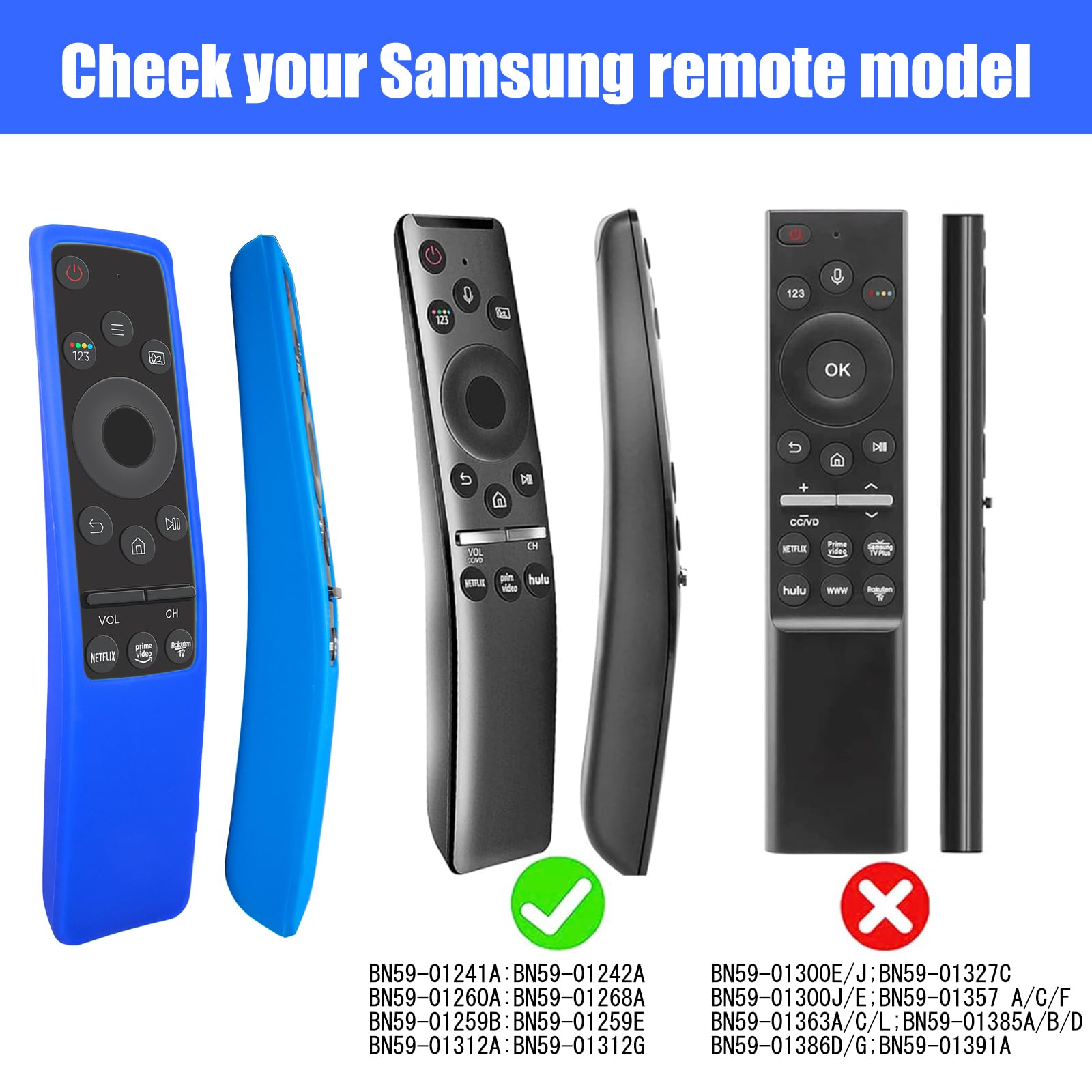 Lot de 2 coques de protection en silicone pour télécommande Samsung BN59 Series phosphorescentes (bleu ne brille pas + noir non brillant)