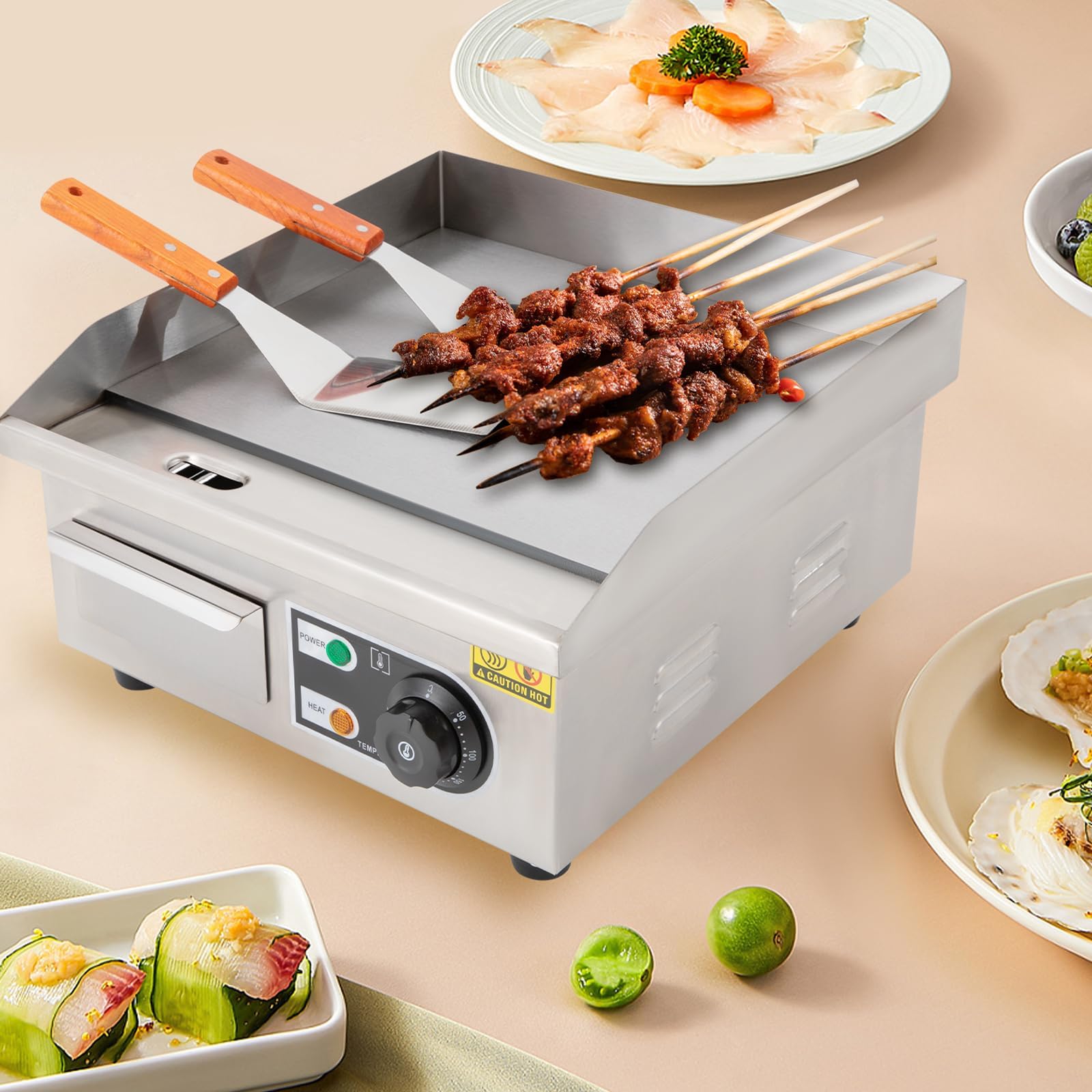 Griglia Elettrica Commerciale, Piastra Piana Da Banco 1500W Con Temperatura Regolabile 50-300℃ E Superficie Antiaderente, Griglia In Acciaio Inox Per Cucina Attività E Catering