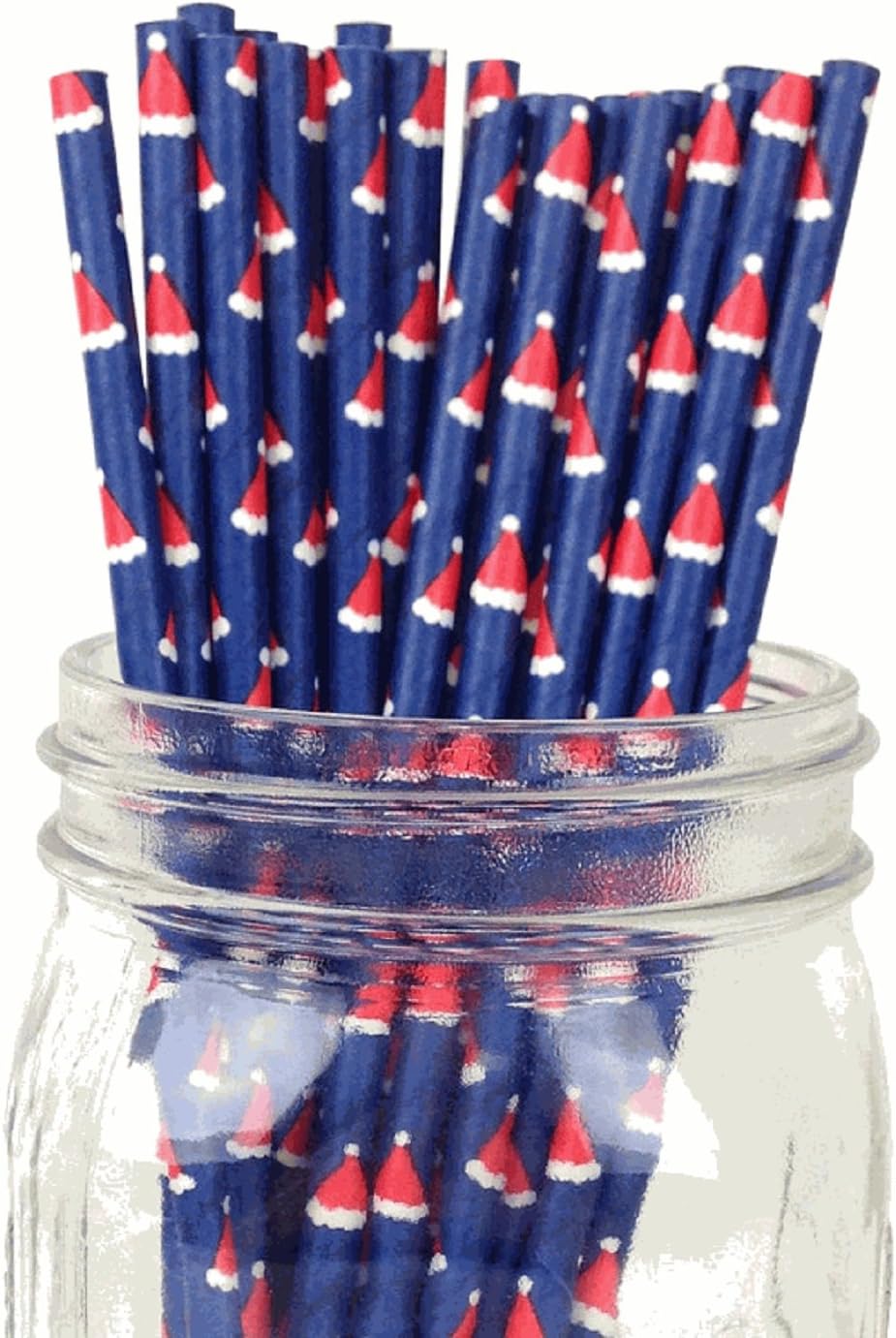 Christmas Hat Design Set of 100 Count Size 7 3/4 inch Holiday Design Paper Drinking Straw Baking Sticks Cake Pop Sticks For Cake Pops, Lollipops, Crafts, Cupcake Toppers, Rock Candy and Brownie Pops