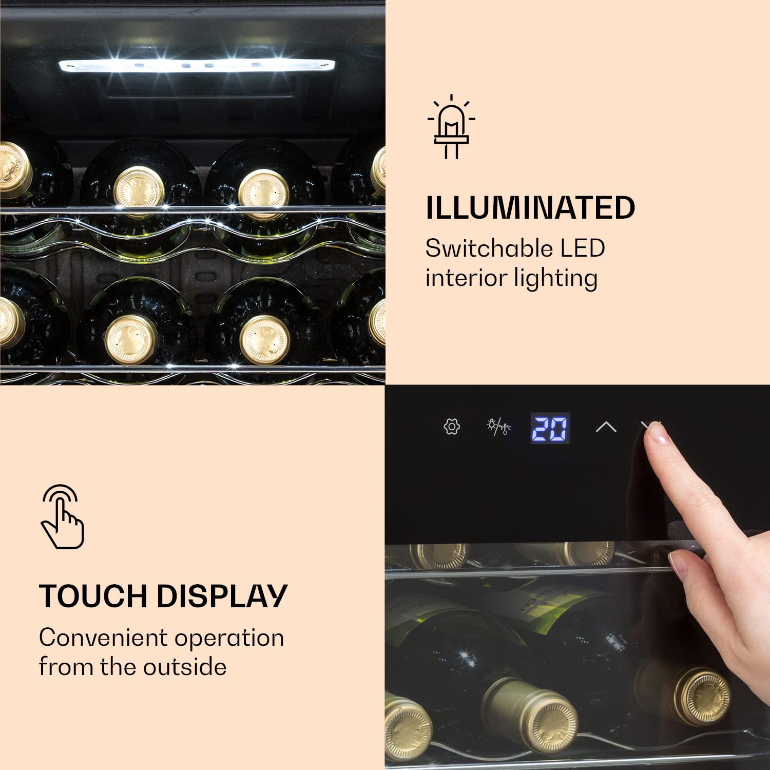 Shiraz 18 Slim Uno Wijnkoelkast 18 Flessen 5 -18 °C Touch Control 18 Flessen Slank 1 Koelzone Zwart