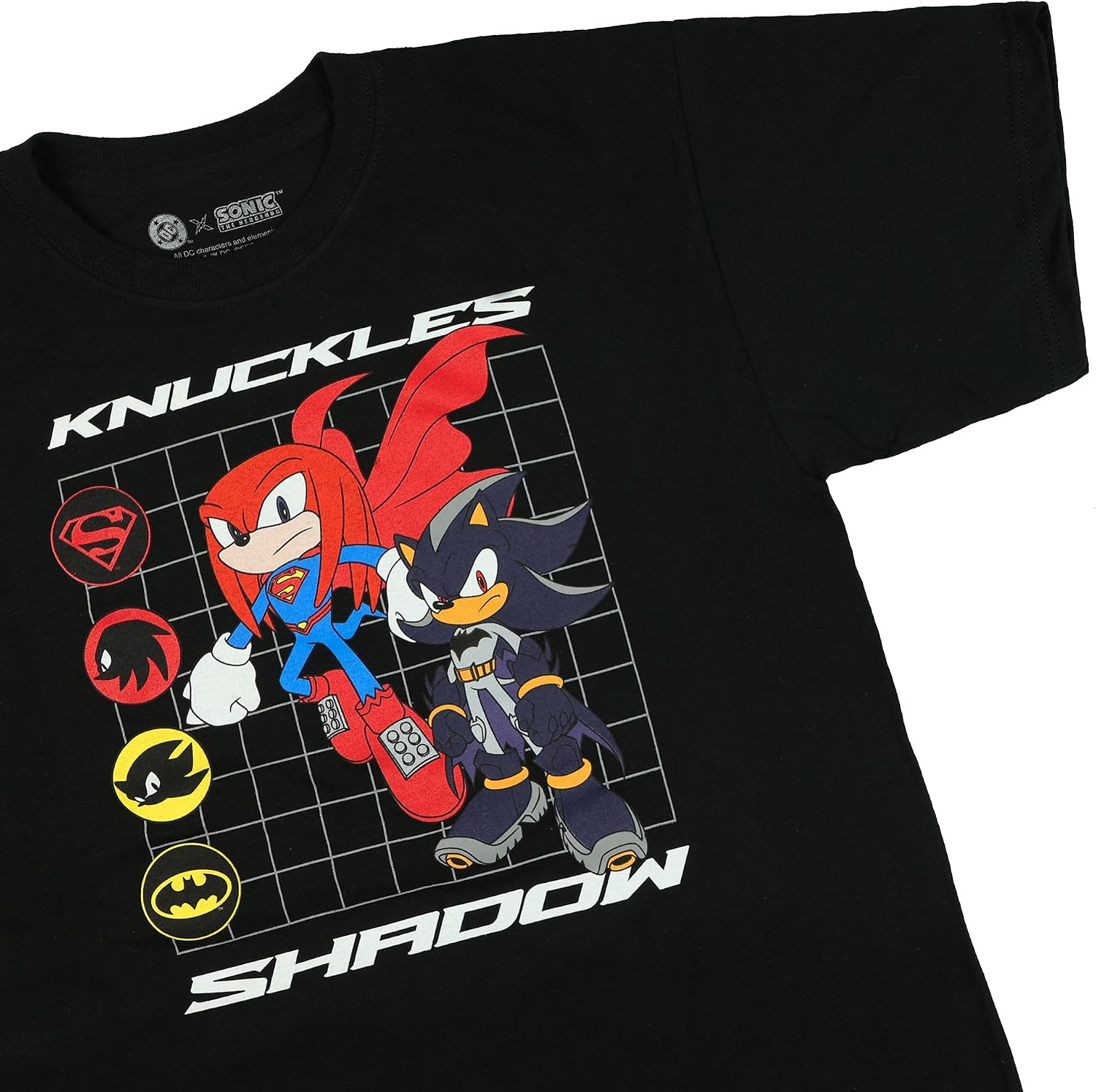 DC X Sonic The Hedgehog T-Shirt Boys' Shadow and Knuckles Grid Design Tee