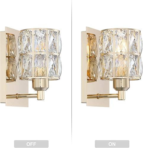 Miniatura 2 de Doraimi Lighting 1 luz, paquete de 2 apliques de pared de cristal, acabado champán, moderno estilo conciso, lámpara de pared de ópalo poliédrico,