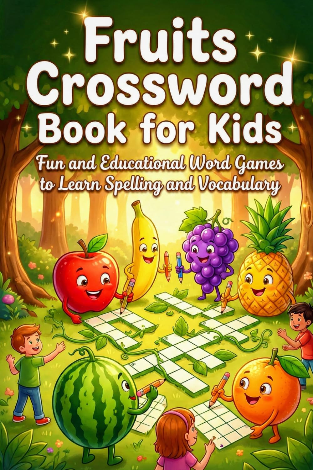 Fruits Crossword Book for Kids: Fun and Educational Word Games to Learn Spelling and Vocabulary