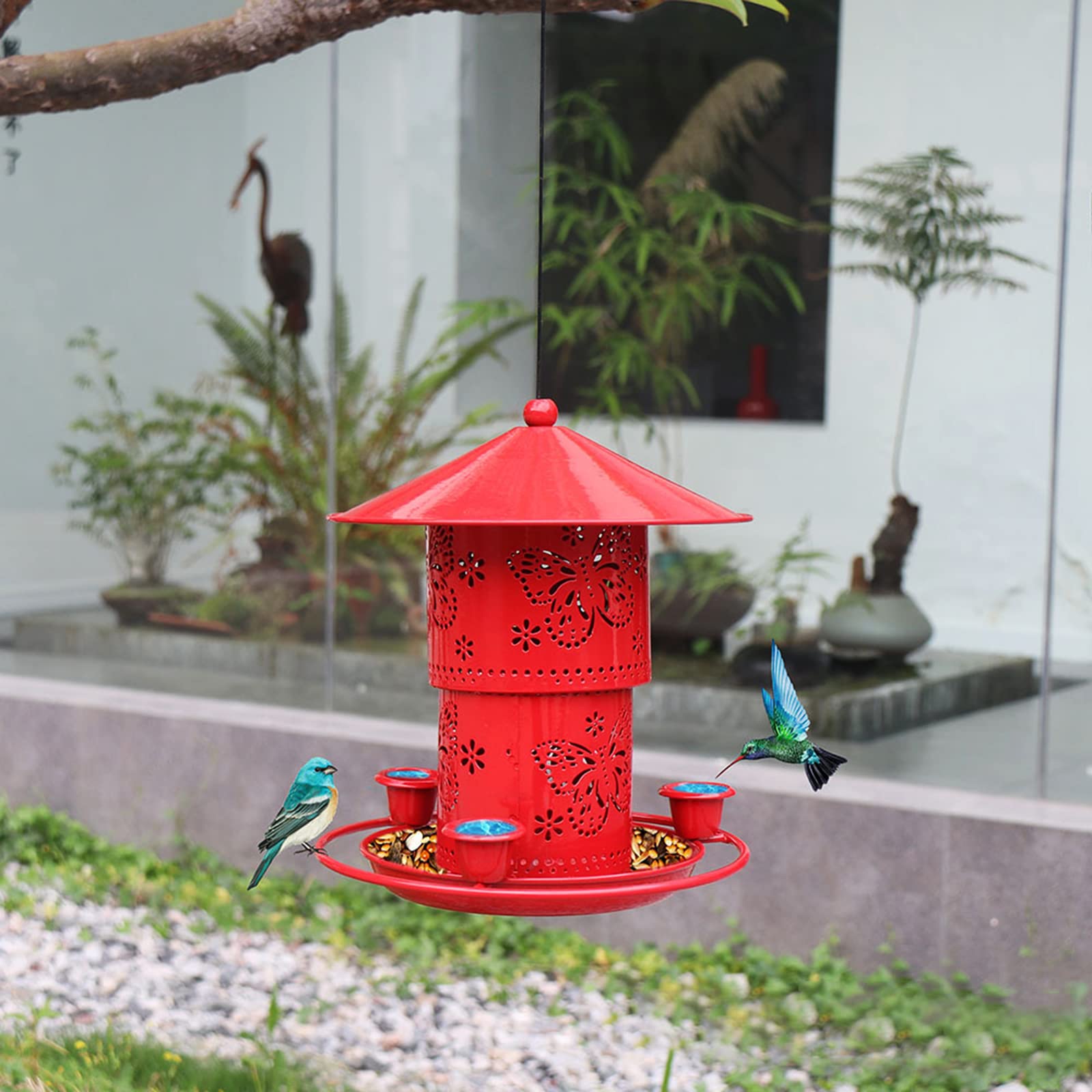 Mangiatoia per colibrì Alimentatore per colibrì per piccoli uccelli selvatici Facile da pulire Fornitura d'acqua sospesa per giardino giardino all'aperto Appeso Uccello Acqua