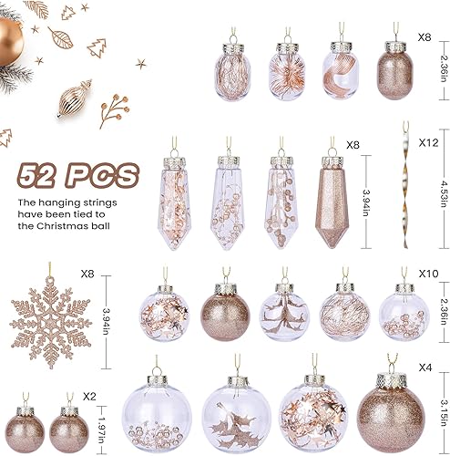 Miniatura 2 de SHareconn Juego de 52 bolas de Navidad, bolas decorativas de plástico transparente inastillables para decoración de árbol de Navidad, decoración de