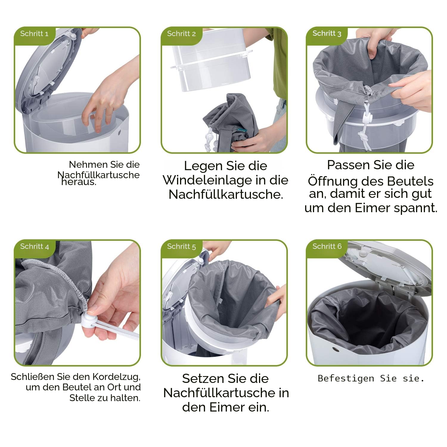 Teamoy Baby Windelbeutel Wiederverwendbar, 3 Stück Waschbar Wetbag für Windeleimer, Windeltasche mit Kordelzug, Tragbare Baby Windel Müllsack, Grau + Schwarz/Grau mit Pfeilmuster