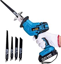KATSU FIT-BAT Cordless Reciprocating Saw 21V with 2.0Ah Li-ion Battery and Charger, Battery Operated Mini Reciprocating Saw, 4 Blades Included