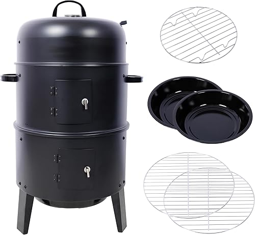 Miniatura 3 de Parrilla de carbón vertical de 16 pulgadas, ahumador y parrilla 3 en 1 con termómetro, puertas dobles, rejillas de ventilación ajustables, cocina