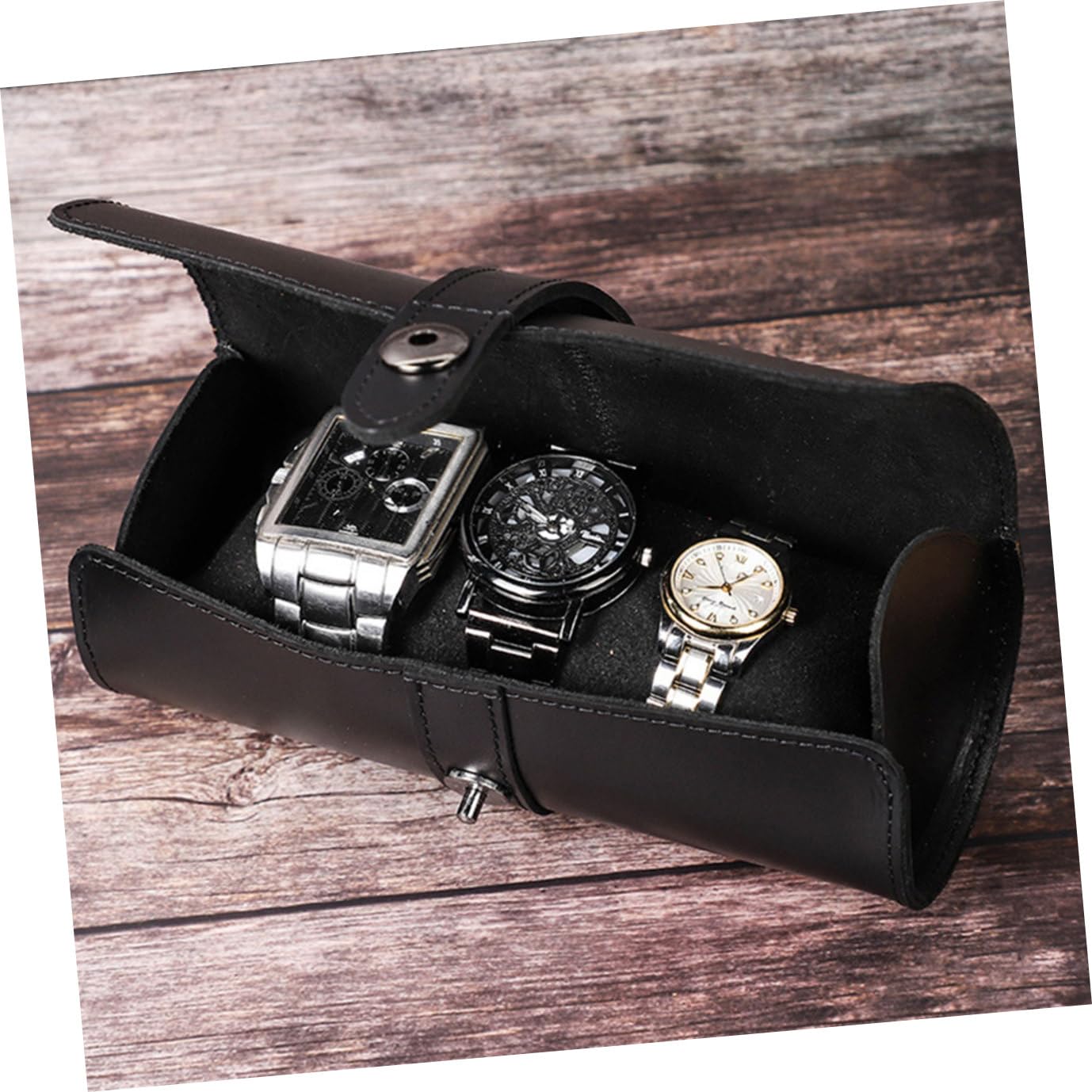 Healeved Boîte à Montres 3 Emplacements en Cuir Véritable Noir