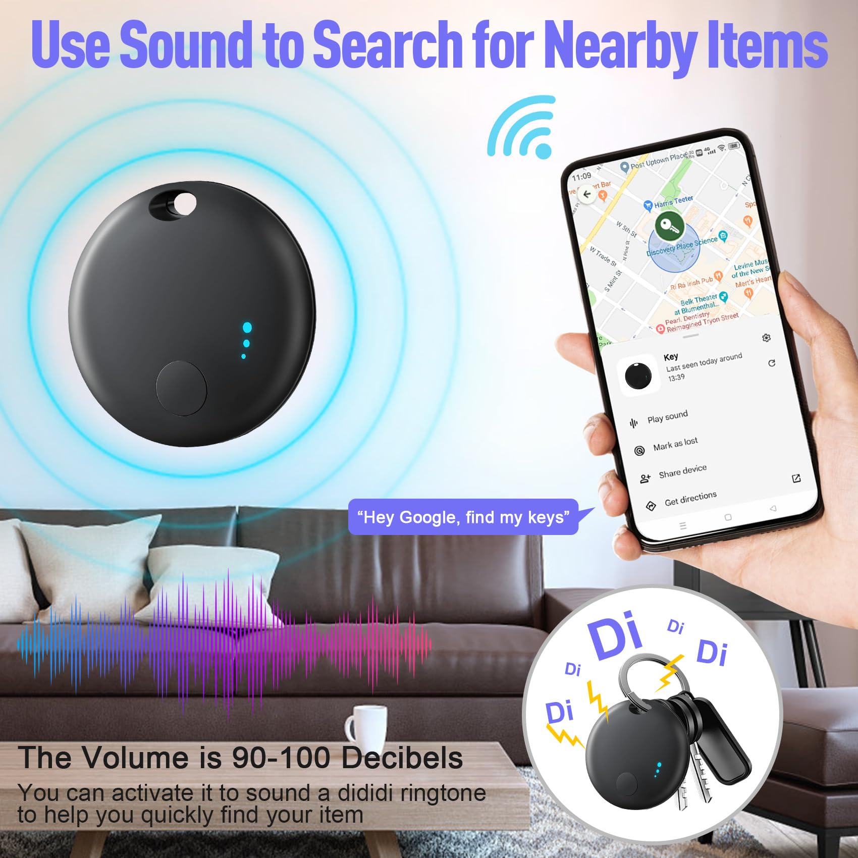 Lot de 2 traqueurs d'air pour Android, lot de 2 étiquettes de suivi Bluetooth compatibles avec l'application Google Find Hub, localisateur de clés intelligent pour clés, portefeuille, sac, bagages