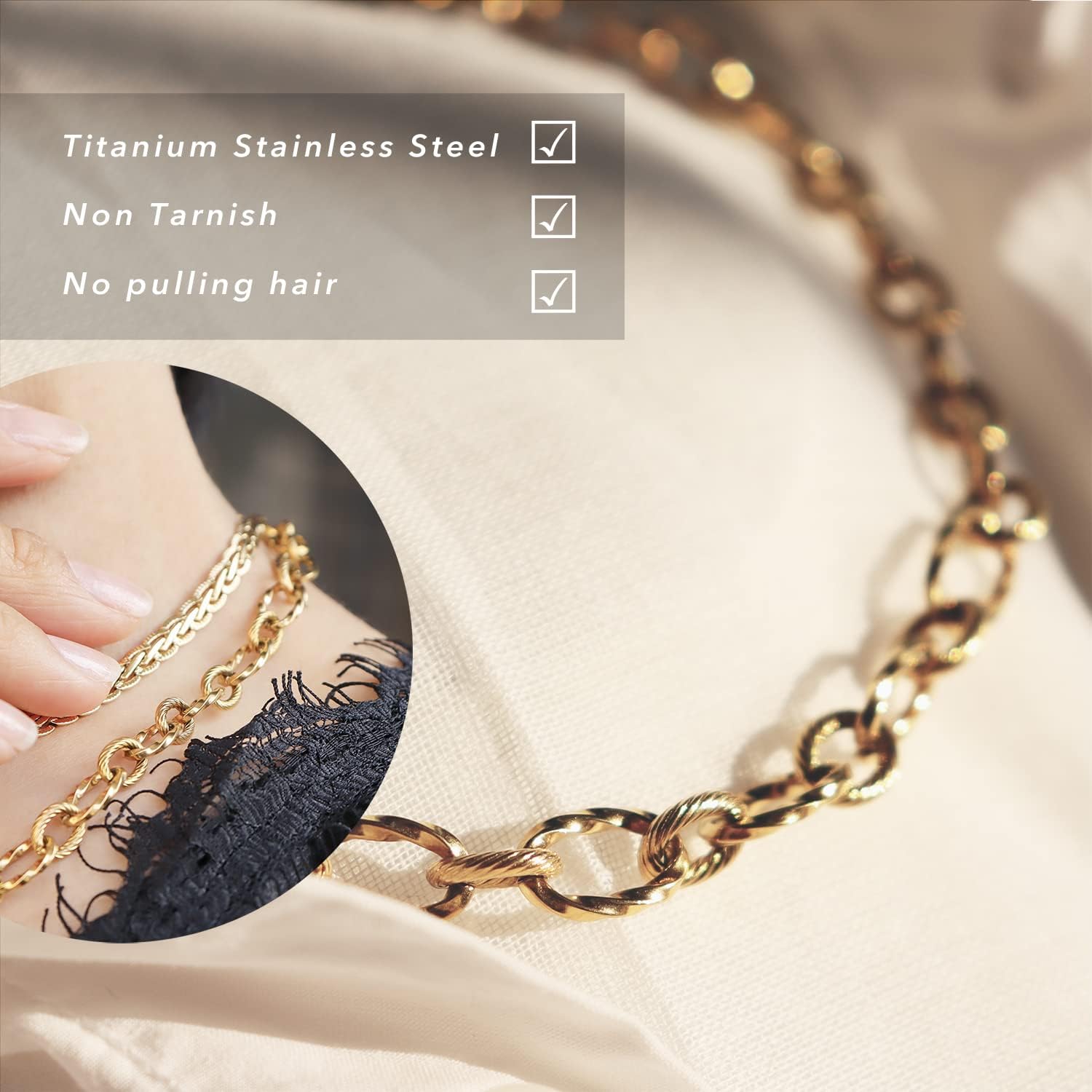 Jean Beau Gold Choker Necklace for Women, Simple 18K Gold Plated Adjustable Link Chain Prom Jewelry Gifts - Image 4