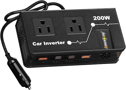 200W Car Power Inverter, Amcelooy Dual DC 12V to 110V